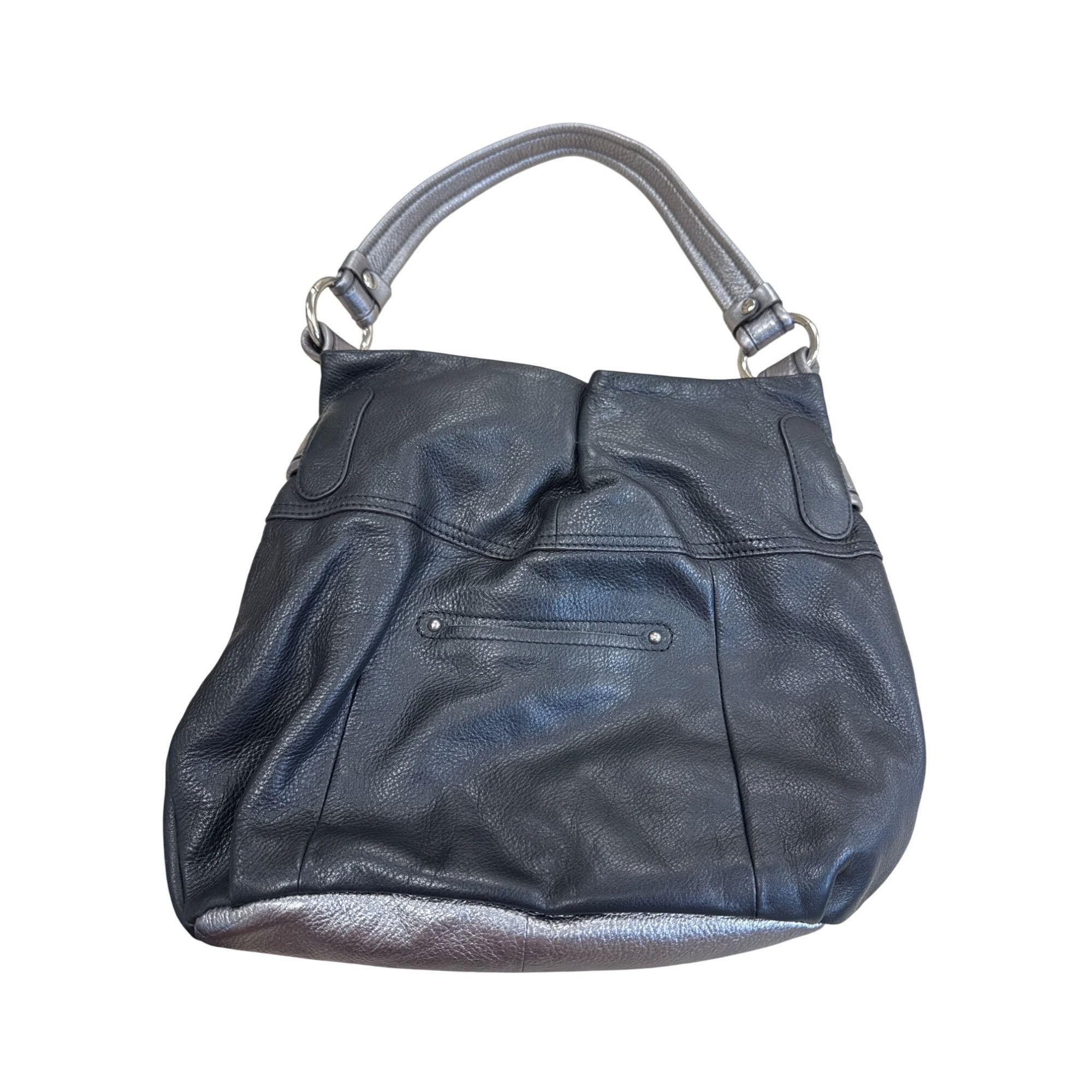 Designer B. Makowsky Womens Black & Silver Leather Hobo Handbag Purse Size ONE SIZE - 8 Thumbnail