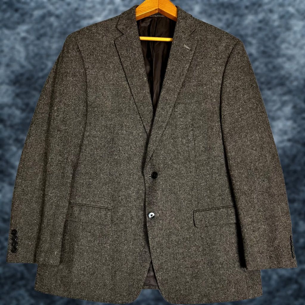 Calvin Klein Blazer Mens 44r Brown Wool Blend Tweed Two Button Jacket Gray Donegal, Men's