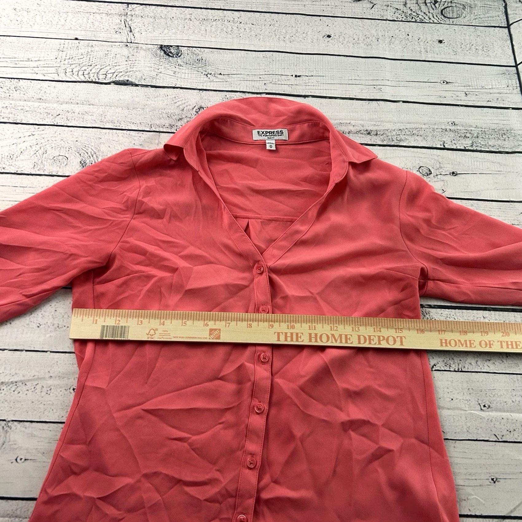 Express Express Portofino Long Sleeve Button-Up Top XS Salmon Pink Womens Slim Fit Shirt Size XS / US 0-2 / IT 36-38 - 4 Thumbnail