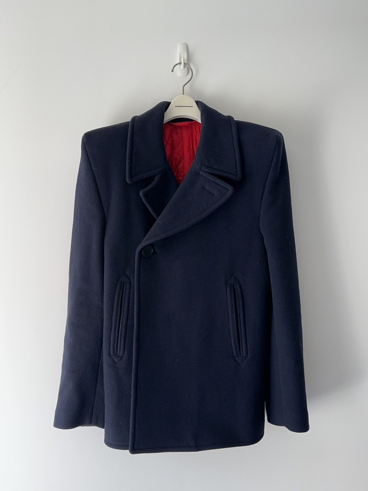 Balenciaga SS19 runway boxy shoulder camel navy coat jacket Size 44S - 2 Thumbnail