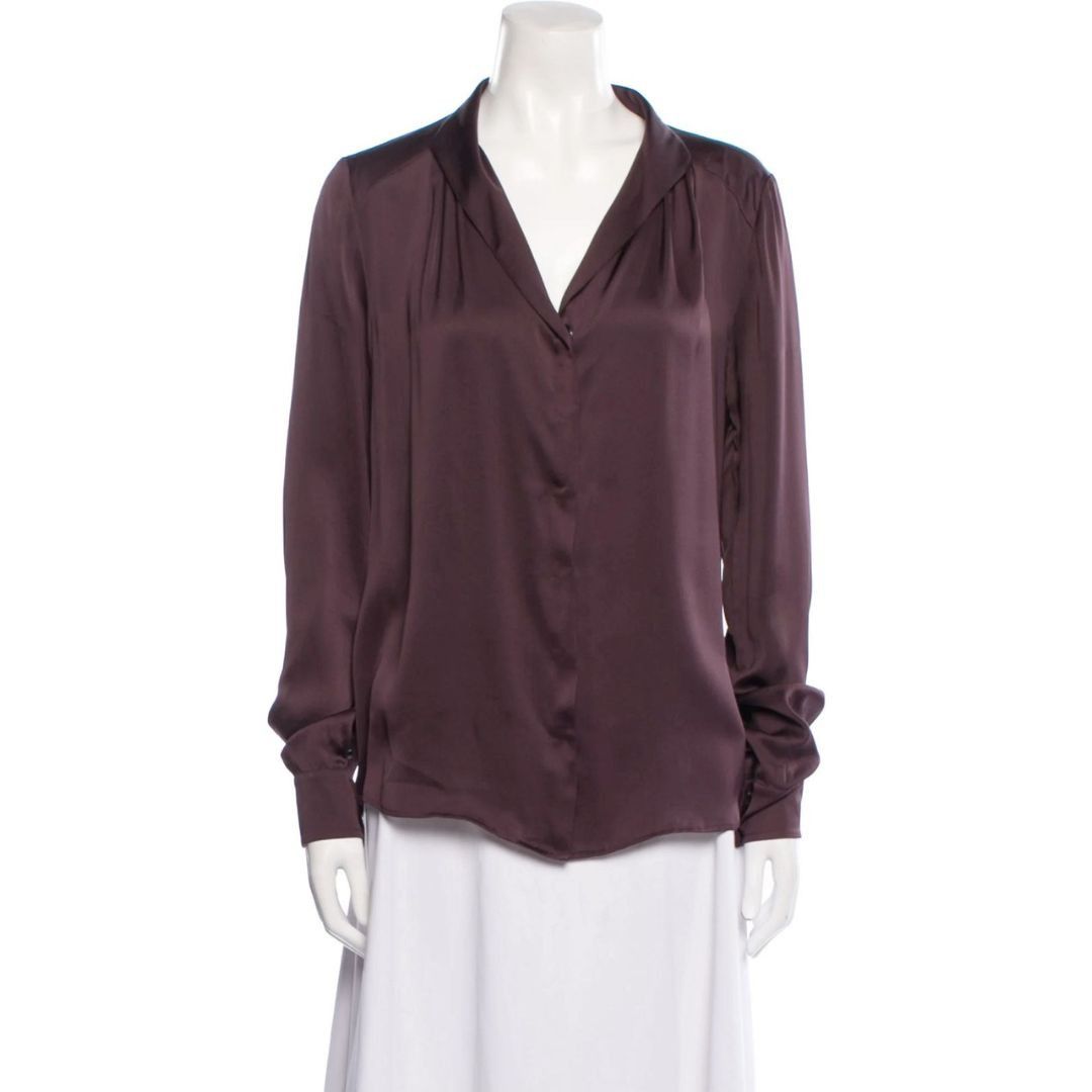 Bottega Veneta Bottega Veneta Silk V-Neck Button-Up Top in Burgundy Size M / US 6-8 / IT 42-44 - 1 Thumbnail
