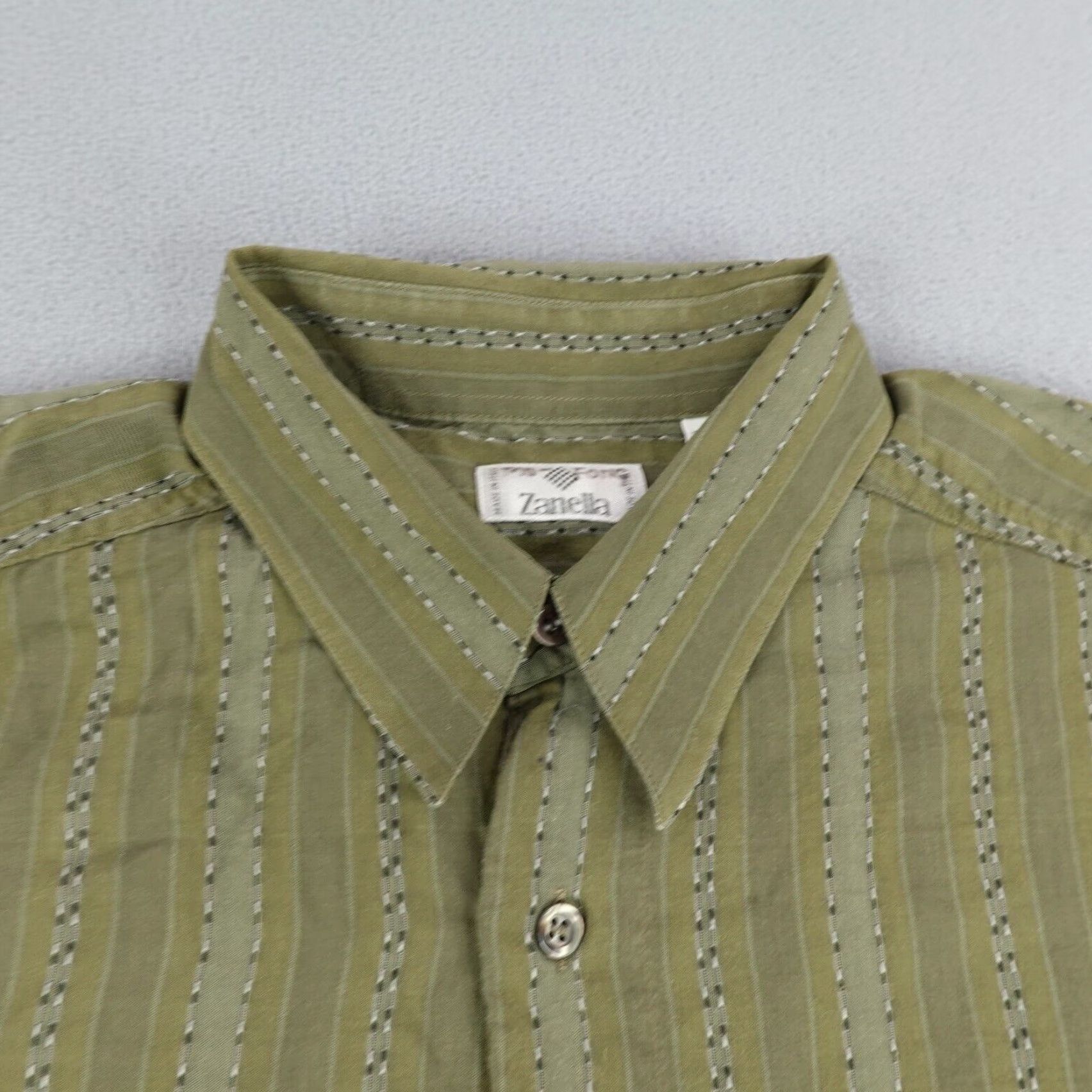 Zanella VINTAGE Zanella Button-Up Shirt Mens Medium Green Stripes Long Sleeve Made in Italy Classic Designer Size US M / EU 48-50 / 2 - 2 Thumbnail