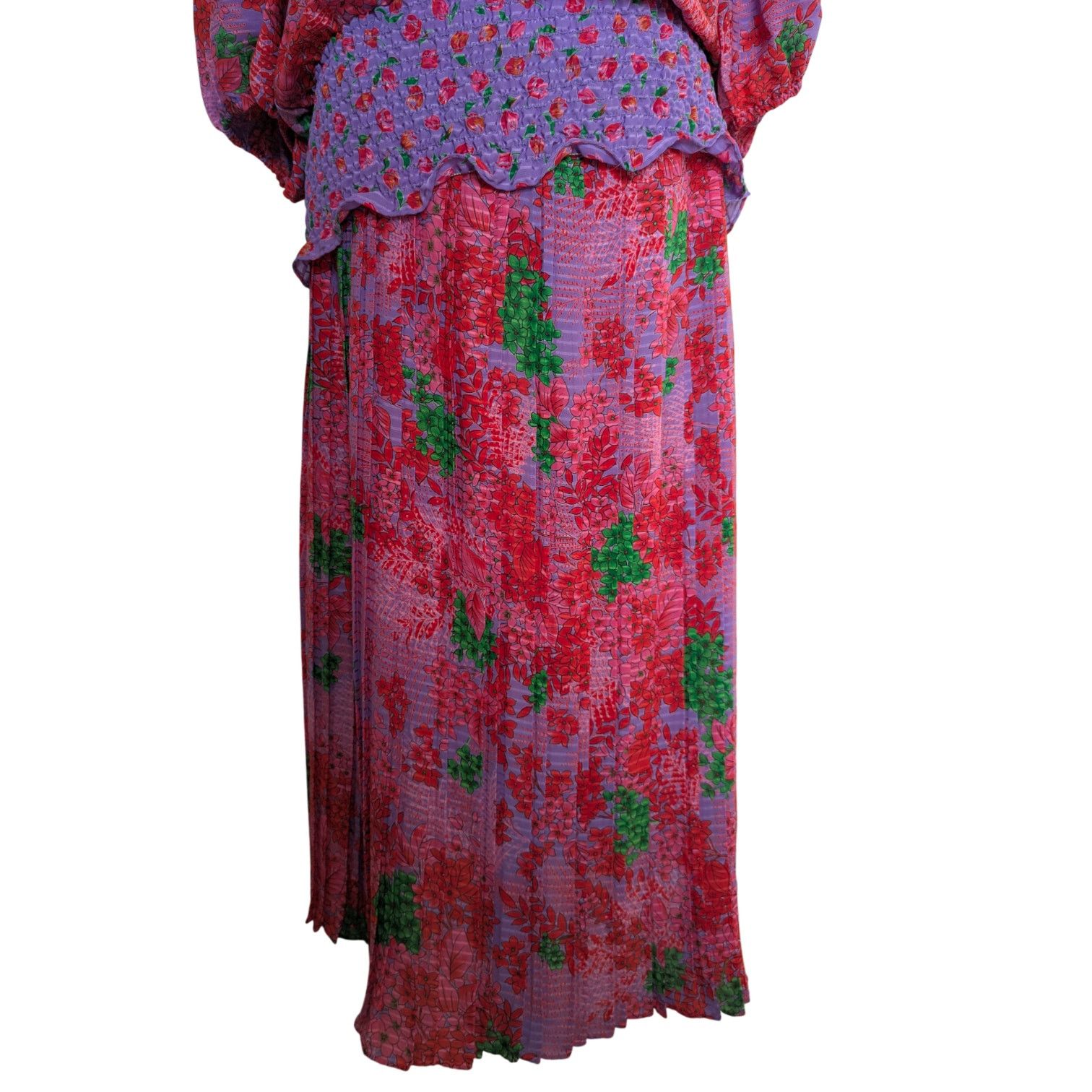 Other Vintage Assorti Susan Freis Pink Purple Floral Blouse Skirt Size XS / US 0-2 / IT 36-38 - 5 Thumbnail