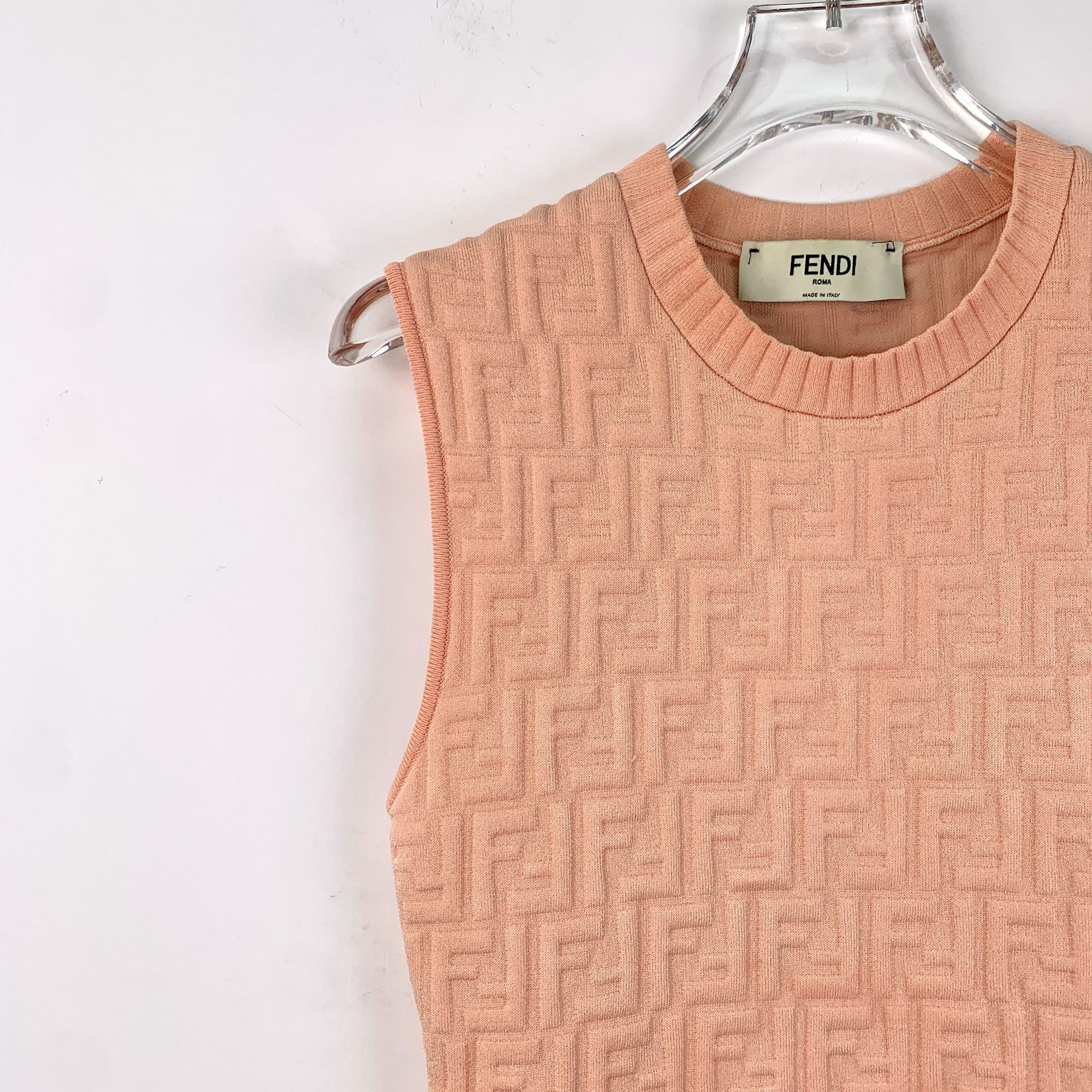 Fendi Fendi Orange-Pink Embossed Logo Sleeveless Knitted Dress Rou Size M / US 6-8 / IT 42-44 - 5 Thumbnail