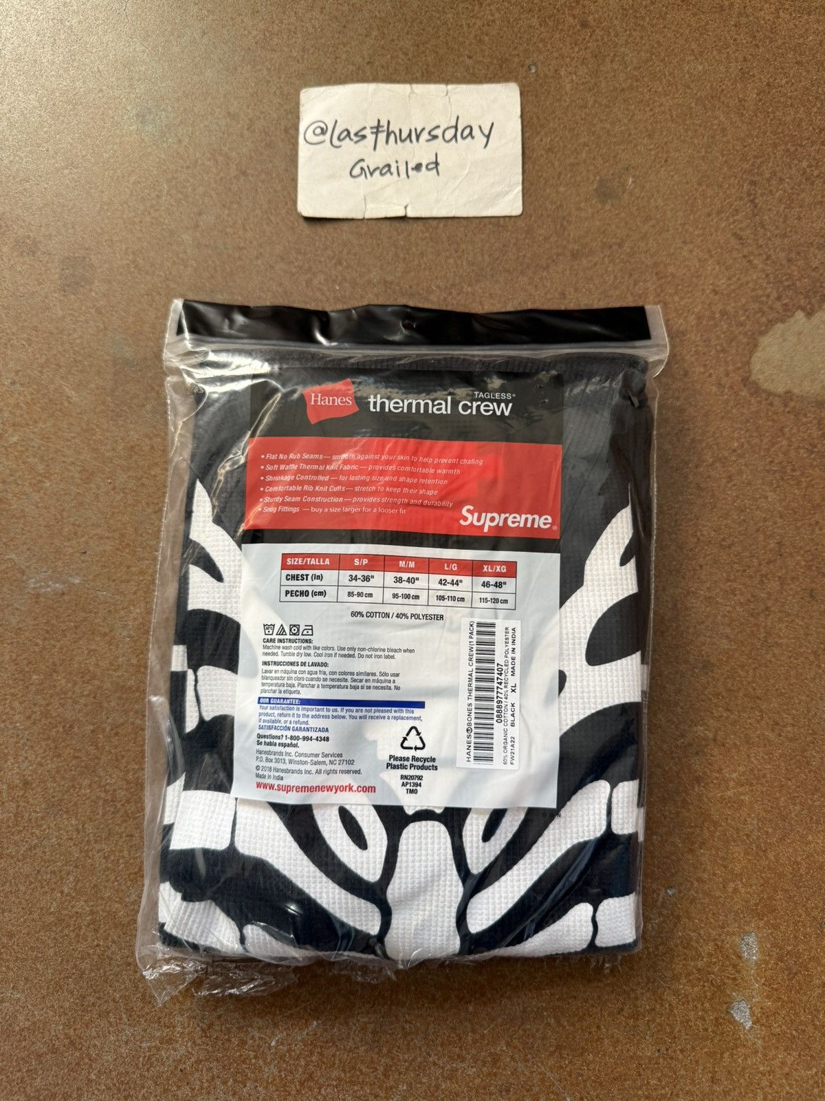 Hanes × Supreme Supreme x Hanes Bone Skeleton Thermal Black XL Size US XL / EU 56 / 4 - 9 Thumbnail