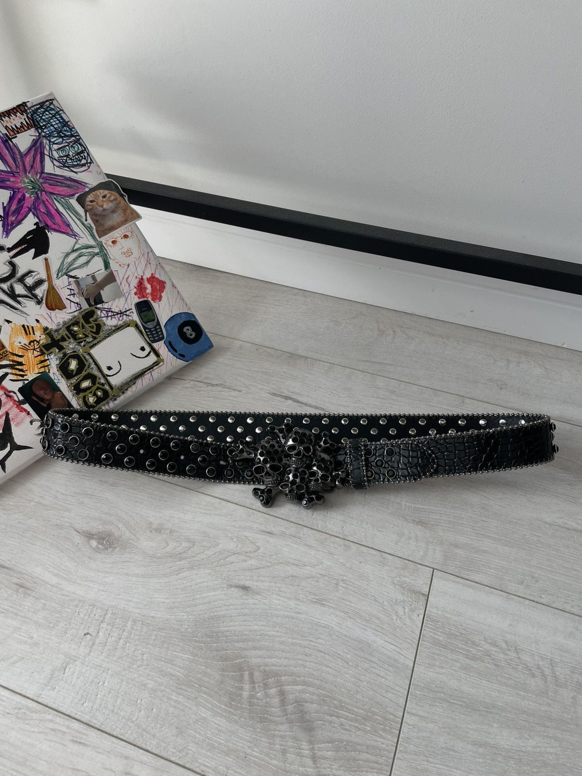Japanese Brand Vintage Y2K Skull Japanese Black Strasses Style Belt Size ONE SIZE - 5 Thumbnail