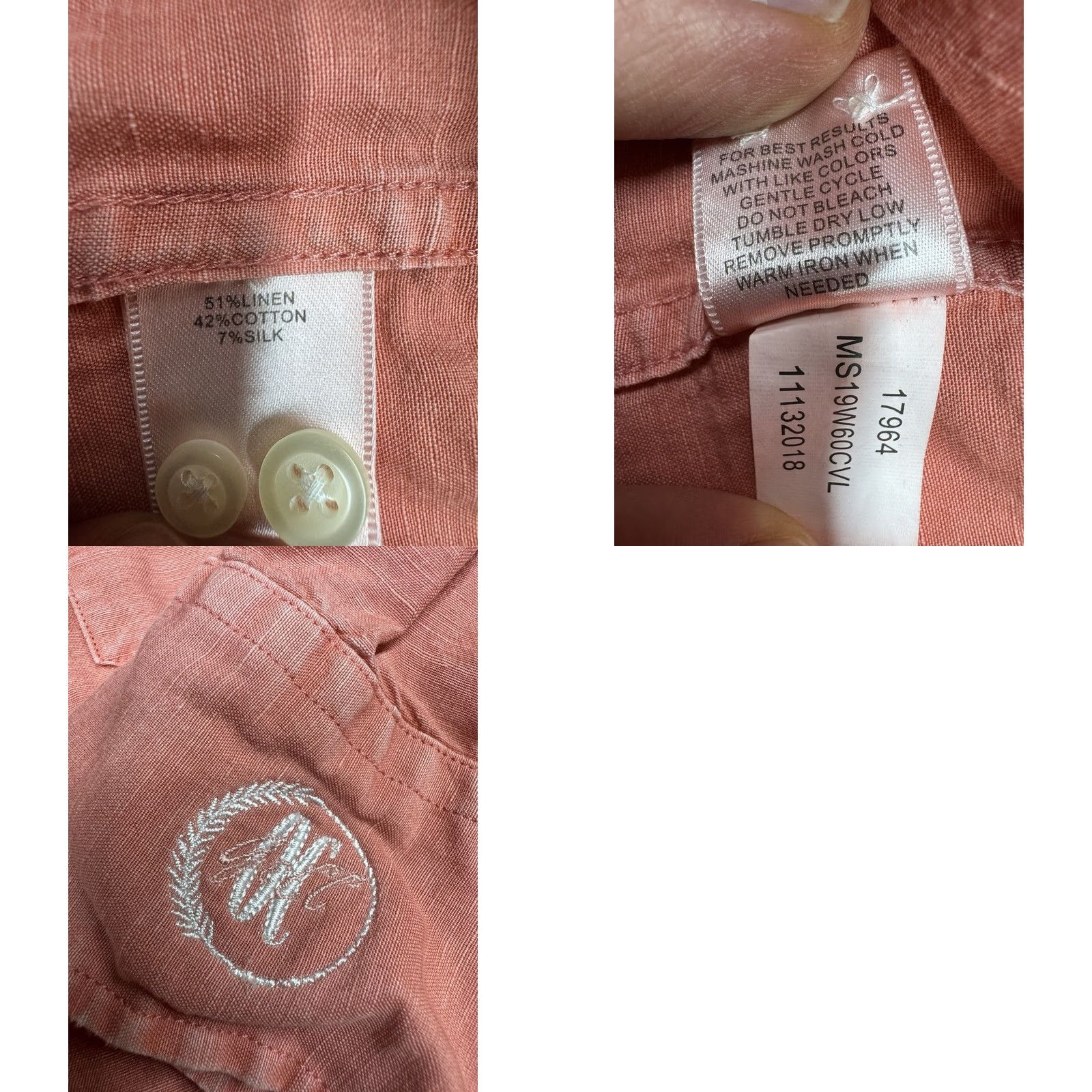 Peter Millar Peter Millar Pink Linen Blend Shirt Mens XL Long Sleeve Logo Button Casual Summer Size US XL / EU 56 / 4 - 8 Thumbnail