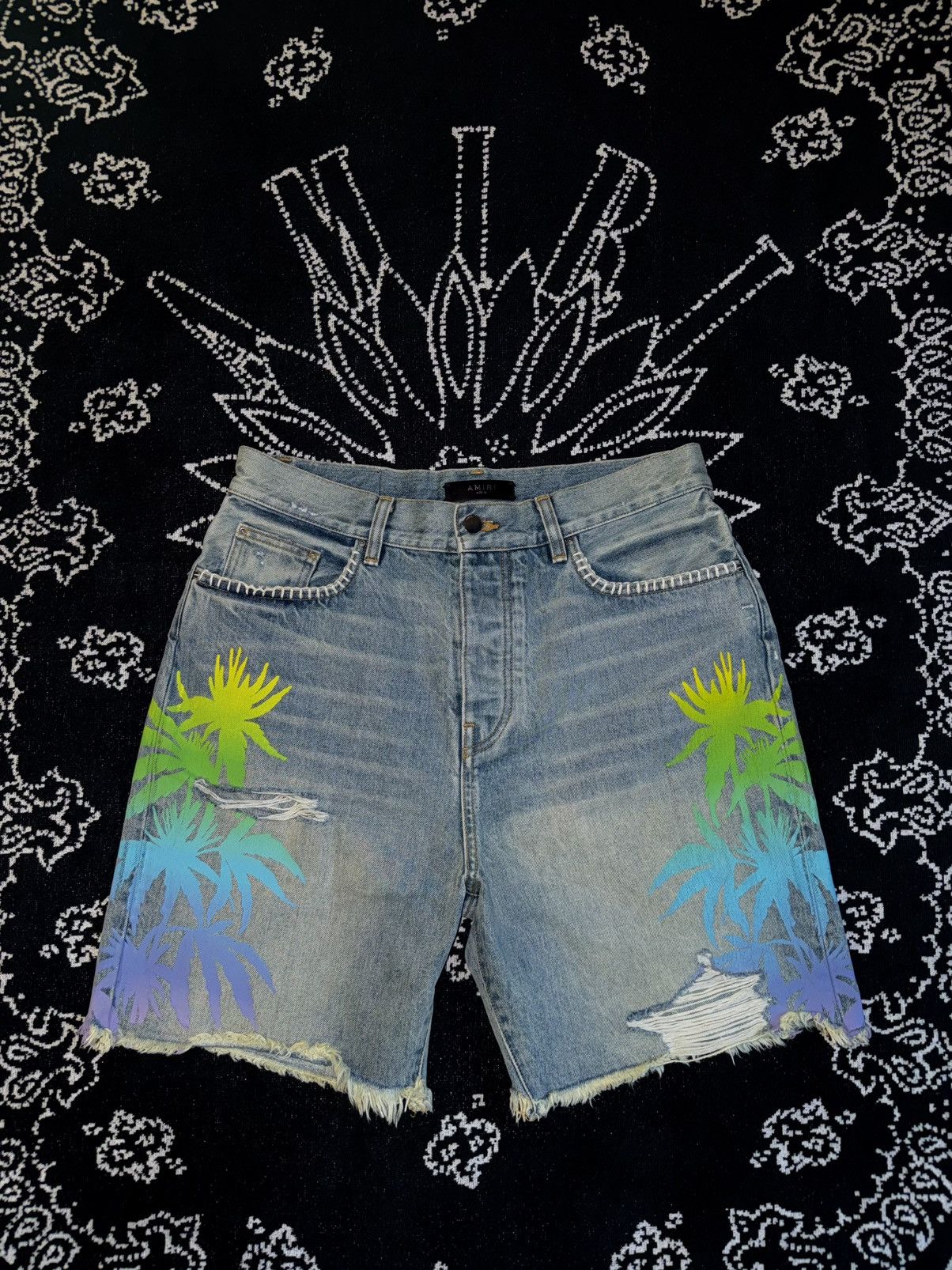 Amiri AMIRI ETERNAL HAPPINESS DENIM DISTRESSED SHORTS Size US 33 - 2 Thumbnail