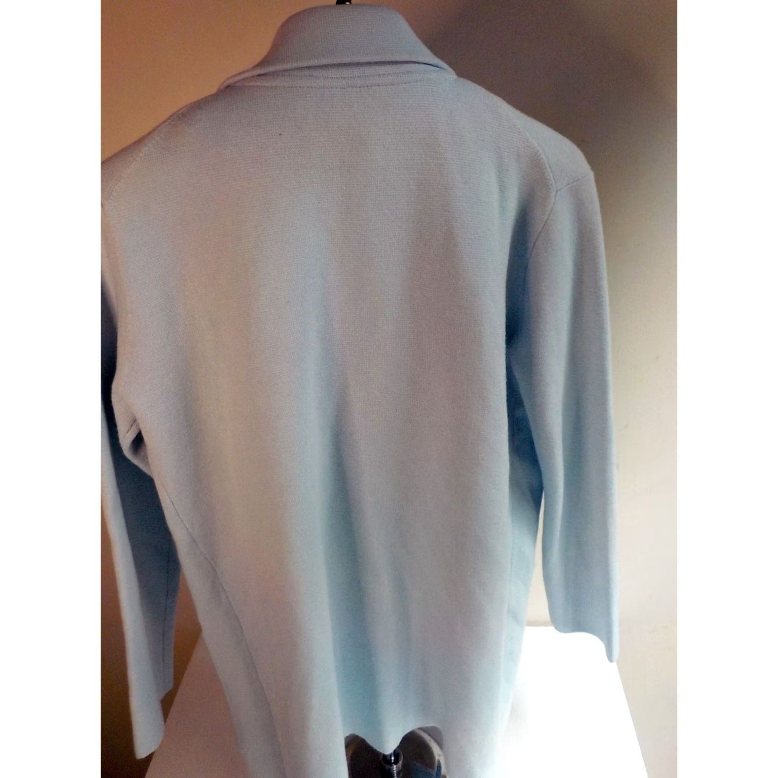 Vintage MAGASCHONI Open Front Notch Lapel Cardigan/Blazer Light Blue Cotton/Poly/Wool SZ S Women Cardigan Long Sleeve Size S / US 4 / IT 40 - 4 Thumbnail