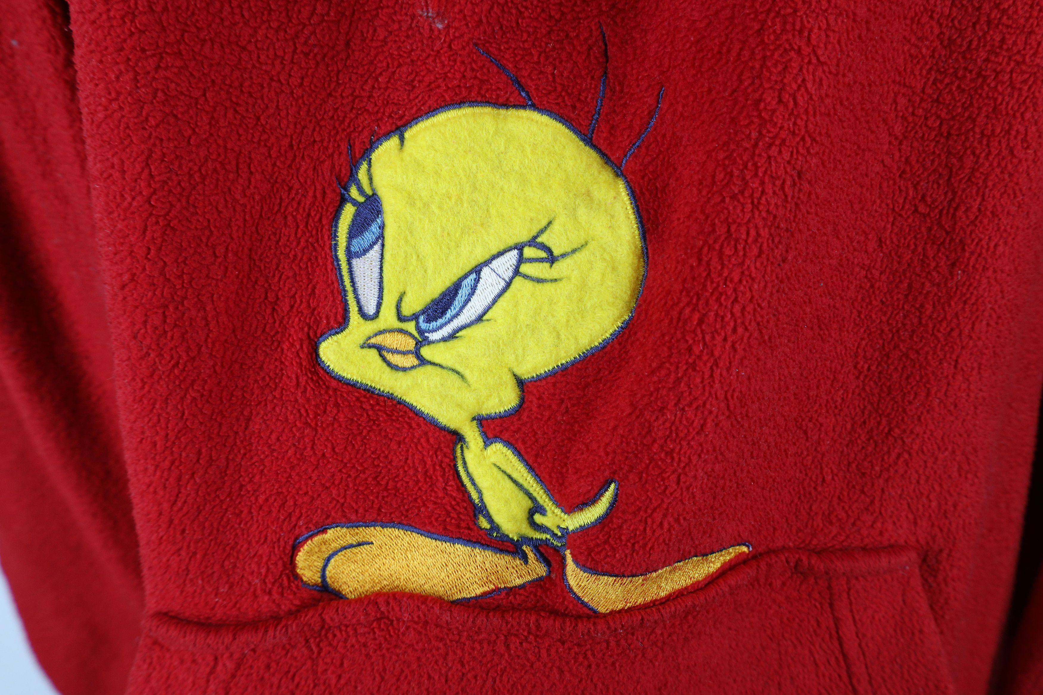 Vintage Vintage 90s Looney Tunes Tweety Bird Half Zip Fleece Hoodie Size 4XL / US 24-26 - 6 Thumbnail