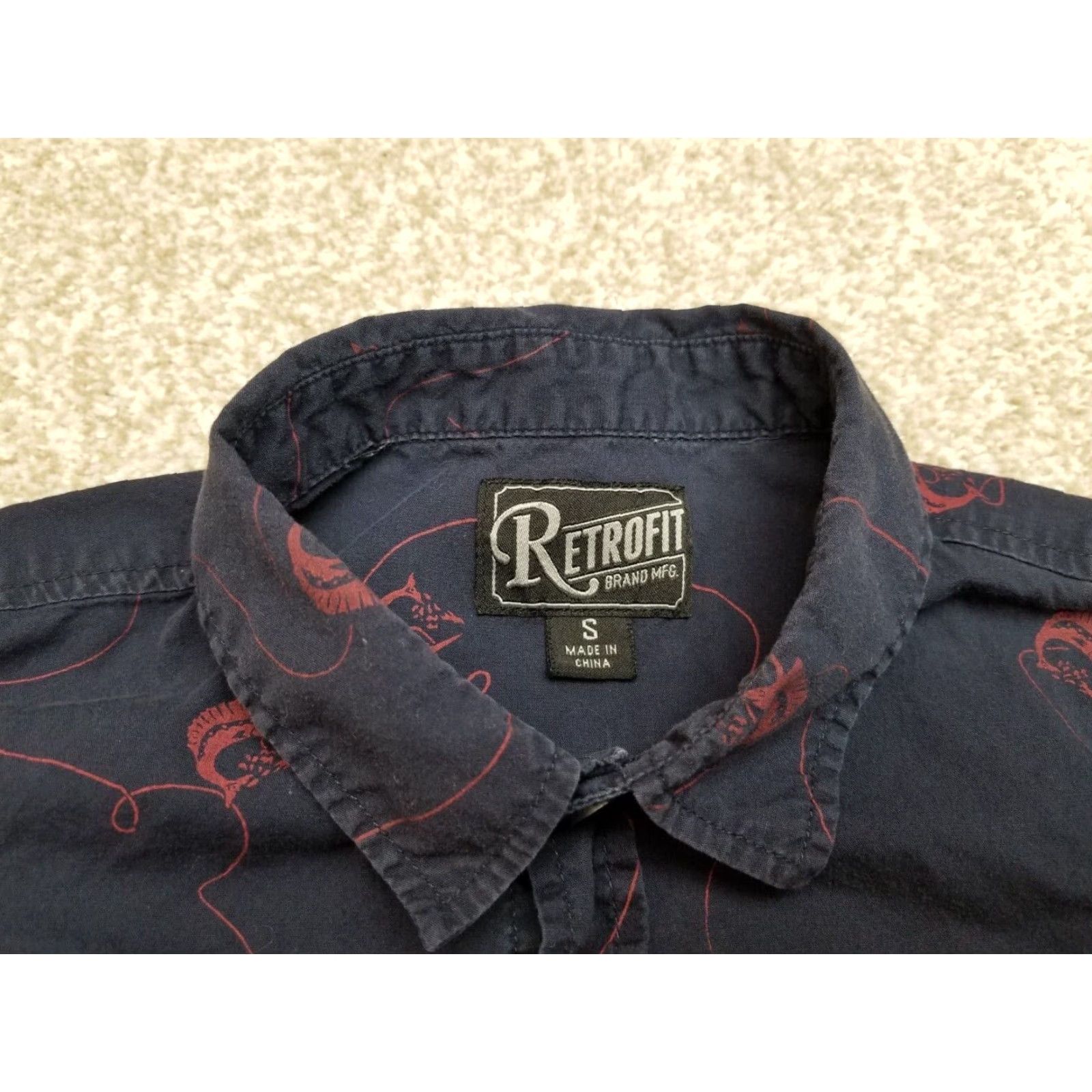 Vintage Retrofit Shirt Mens Small Blue Saltwater Fishing Print Short Sleeve 100% Cotton Shirt Casual With Pockets UV Protection Size US S / EU 44-46 / 1 - 5 Thumbnail
