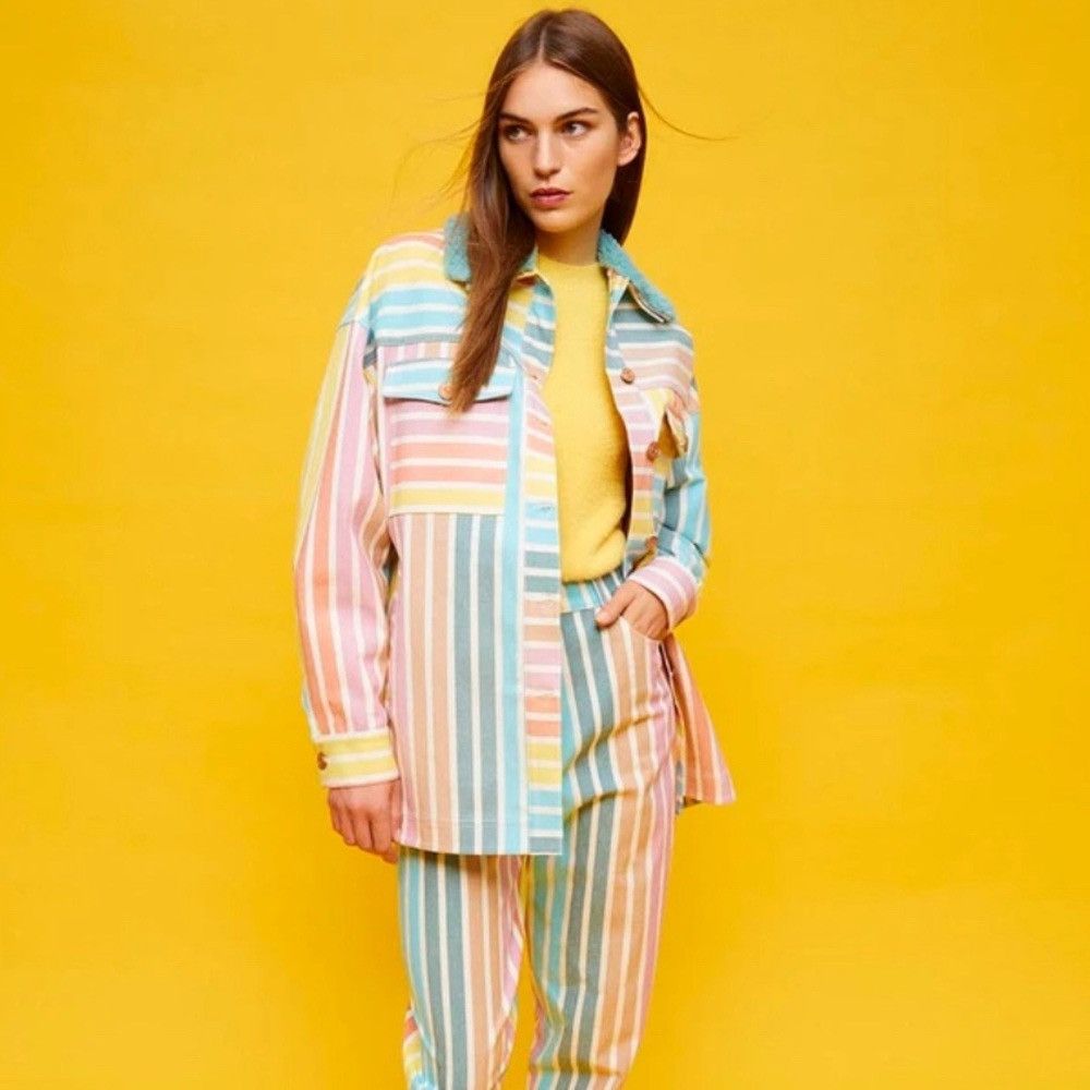 NOCTURNE NOCTURNE PRINTED DENIM JACKET STRIPED RAINBOW WOMENS SIZE XS Size XS / US 0-2 / IT 36-38 - 1 Thumbnail