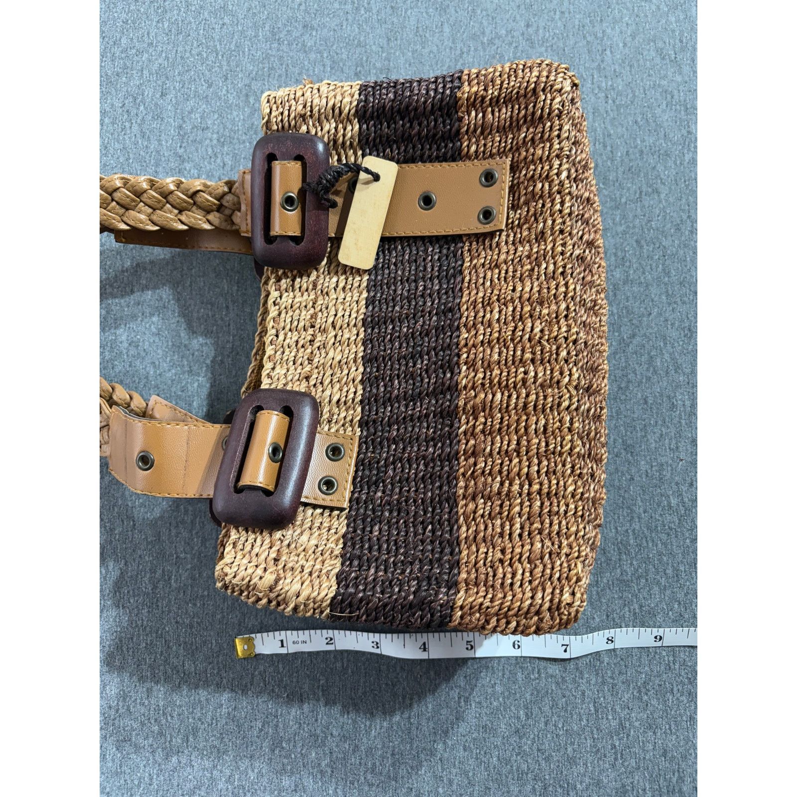 Nine West NINE WEST | Women's Brown Woven Straw Canvas Basket Tote Bag Size ONE SIZE - 3 Thumbnail