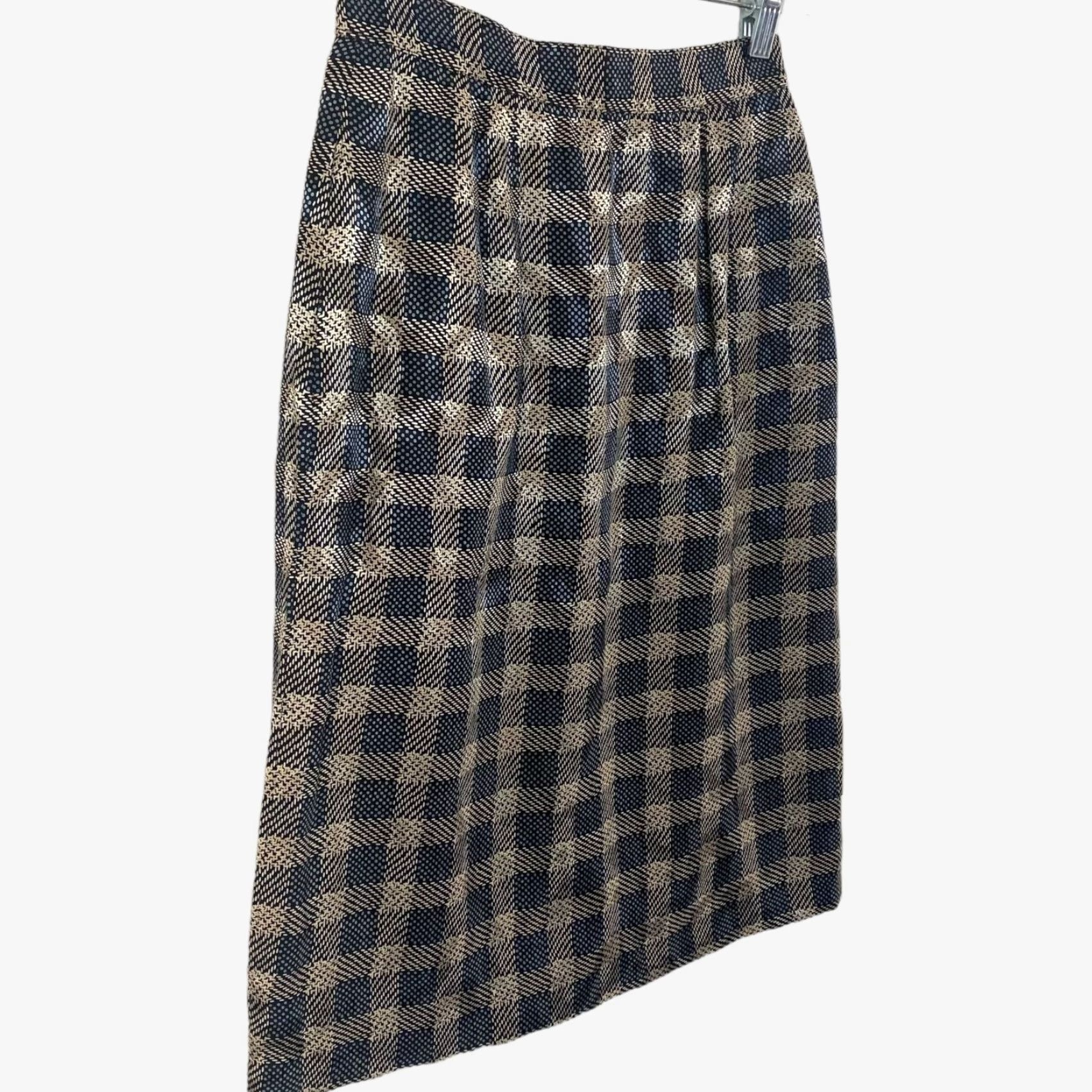 Neiman Marcus VINTAGE Neiman Marcus Lisa & Scott Plaid Silk Mini Skirt Women's Size 4 Brown Pencil Slit 23" Short Preppy Retro Size 27" / US 4 / IT 40 - 3 Thumbnail