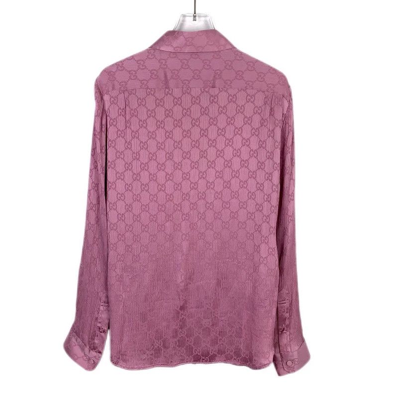 Gucci Gucci Double G full print lapel pink mulberry silk long-sle Size US M / EU 48-50 / 2 - 2 Thumbnail