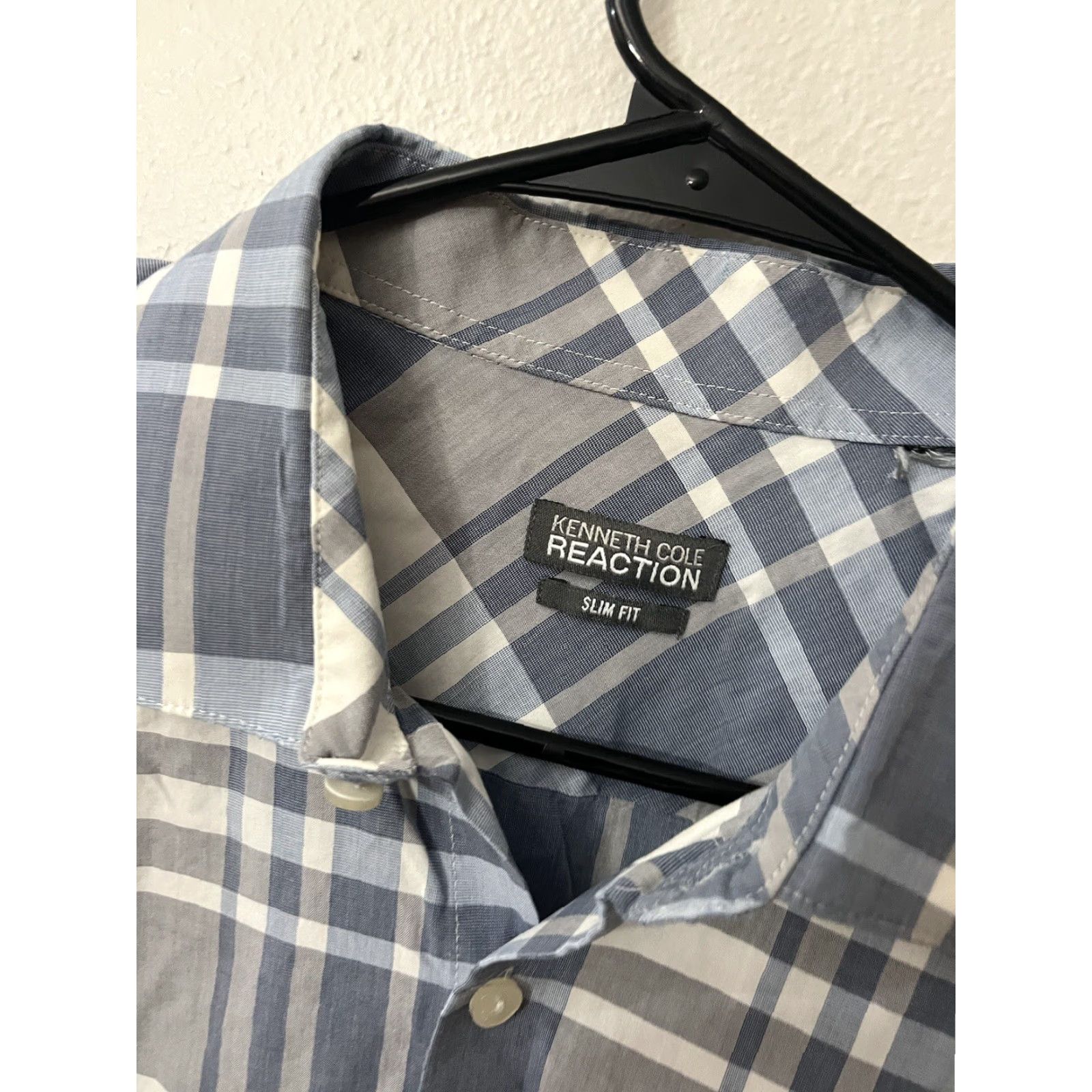 Kenneth Cole Kenneth Cole Reaction Shirt Mens 15.5 Slim Blue Plaid Long Sleeve Button Up Shirt Size US M / EU 48-50 / 2 - 2 Thumbnail