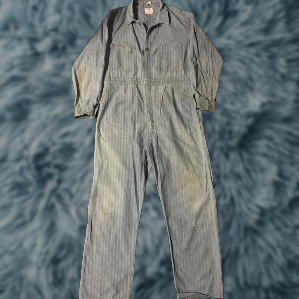 Lee VINTAGE 50s Lee Union Alls Herringbone Distressed Sanforized Coveralls Long Sleeve 100% Cotton L/XL United States Mens Womens Boys Girls Size US 33 - 1 Thumbnail