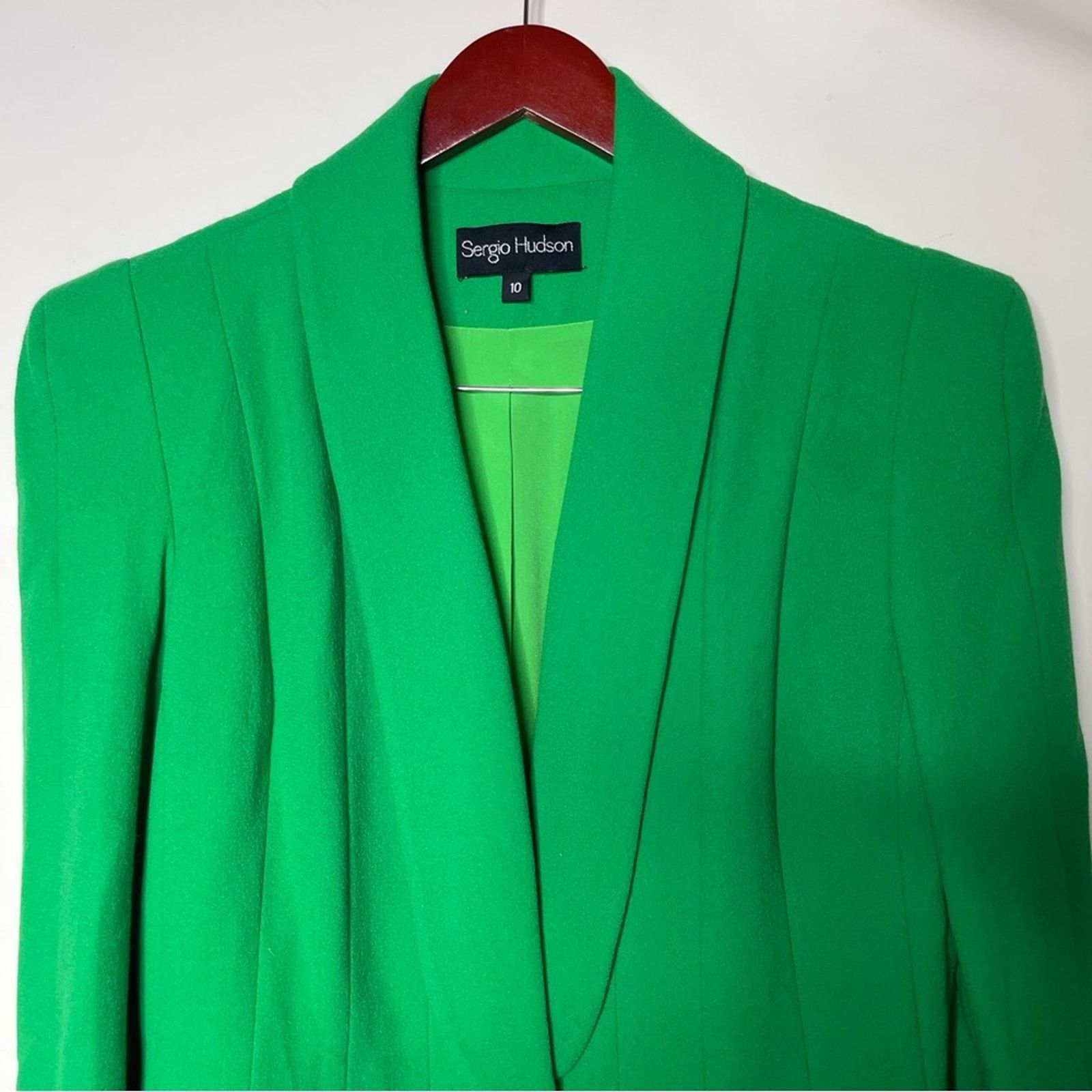 Other Sergio Hudson Wool Shawl-Collar One Button Blazer Green Size L / US 10 / IT 46 - 5 Thumbnail