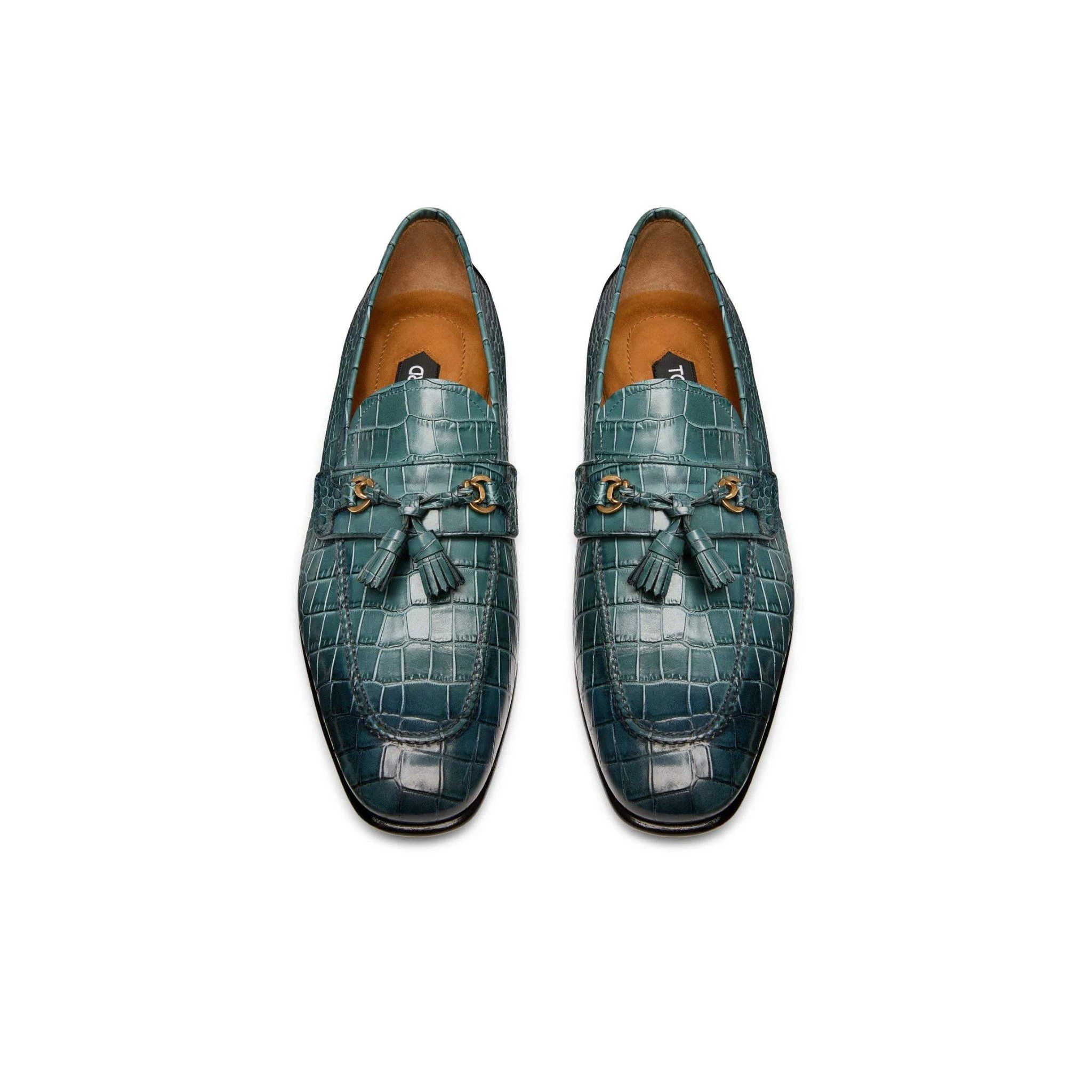 Tom Ford o1loc1c1124 Printed Alligator Sean Tassel Loafers in Teal Size US 13 / EU 46 - 2 Thumbnail
