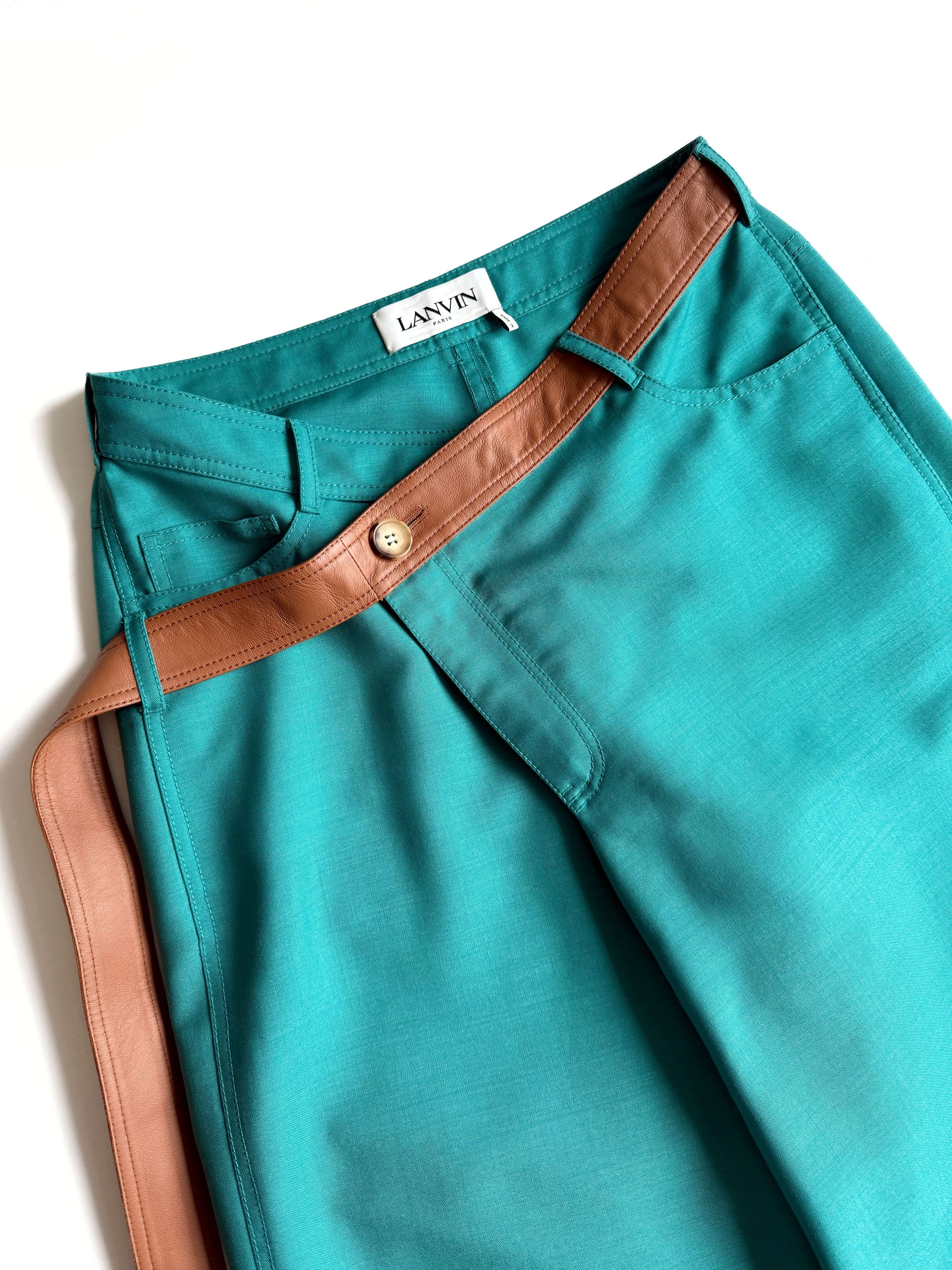 Lanvin Women's Lanvin Mohair Wool Wide Pants With Leather Belt Sz40 Size 28" / US 6 / IT 42 - 3 Thumbnail