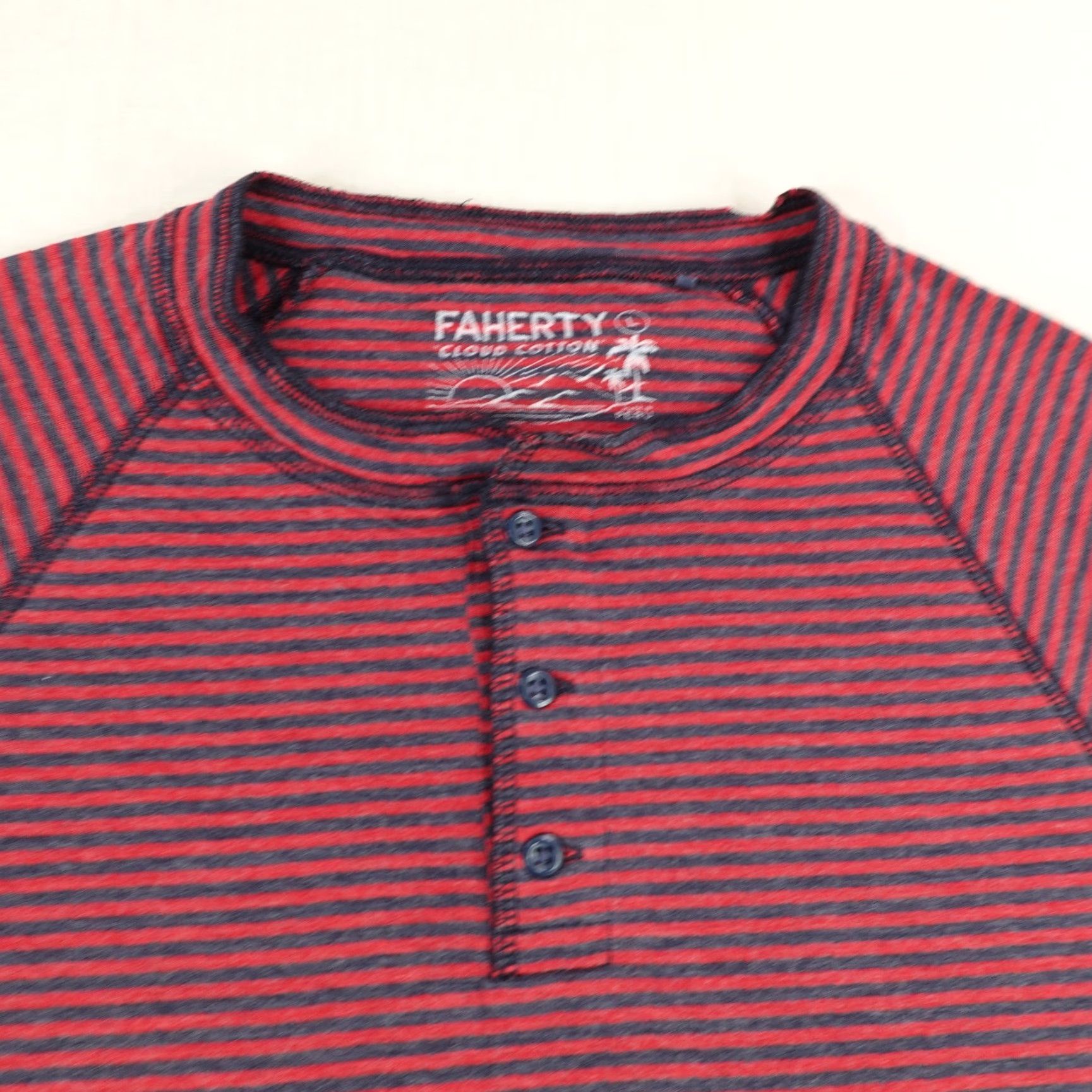 Faherty Faherty Shirt Mens Large Red Stripes Cumberland Cloud Henley Raglan Pullover Size US L / EU 52-54 / 3 - 2 Thumbnail