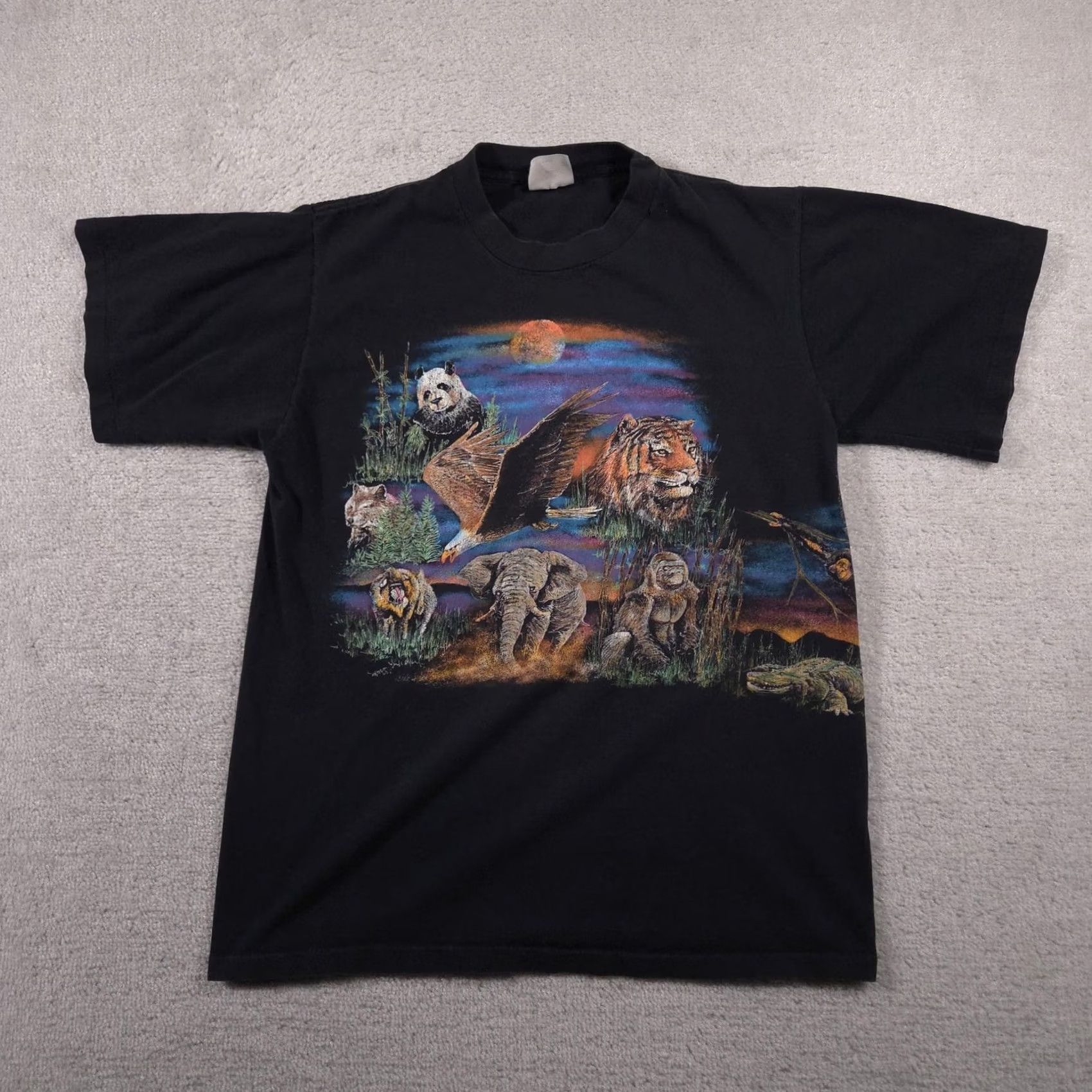 Elwood VINTAGE Hazelwood Wildlife Animals Shirt Mens L Black Made USA Double Sided 90s Size US L / EU 52-54 / 3 - 2 Thumbnail