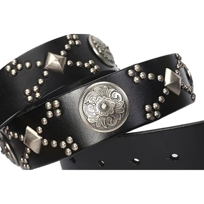 Leather × Vintage Jeans Punk Belt Cinturon Mujer Western Cowboy Strap Ceinture Size ONE SIZE - 6 Thumbnail