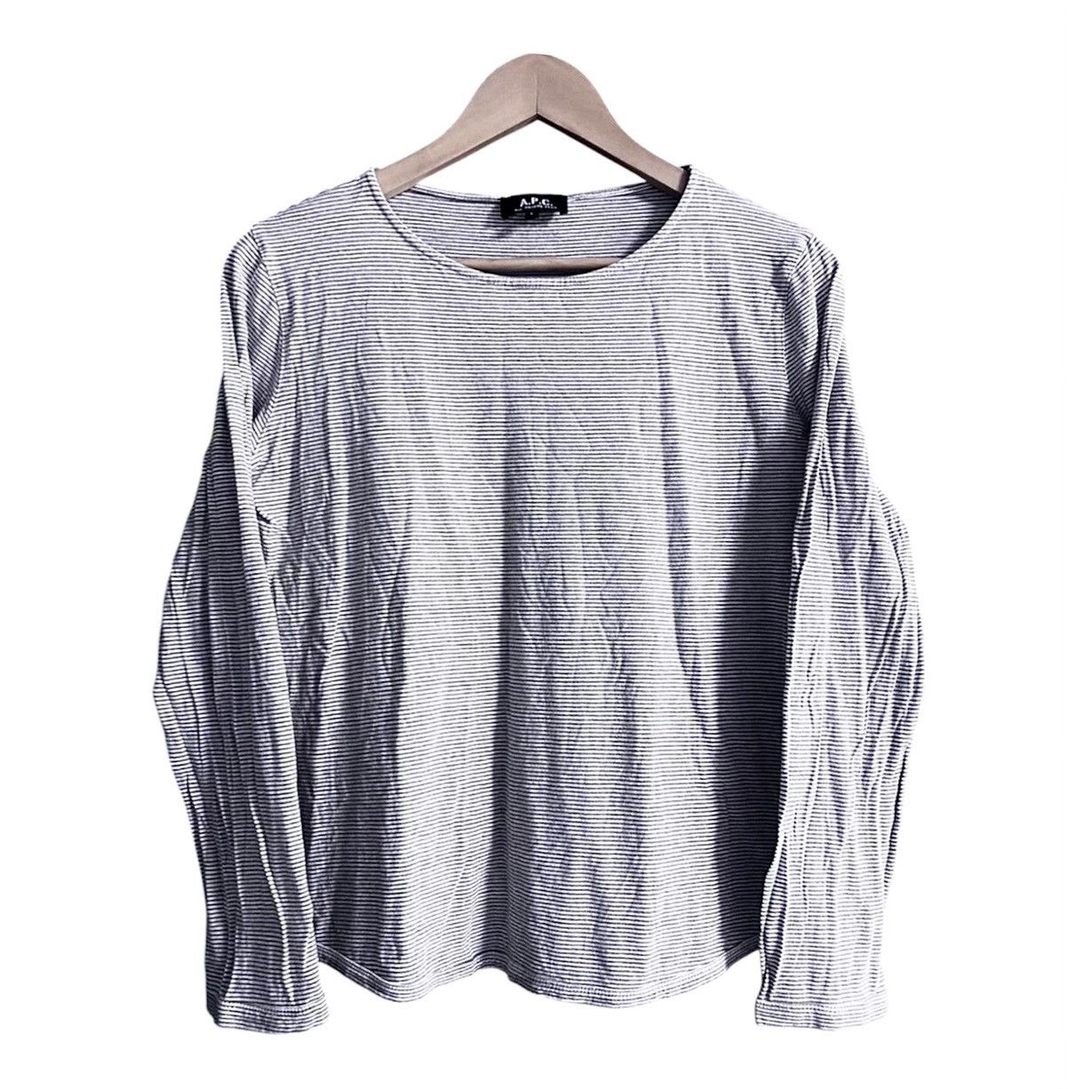 A.P.C. Womens A.P.C. APC Wide Neck Striped Cotton Long Sleeve Shirt Size L / US 10 / IT 46 - 1 Thumbnail
