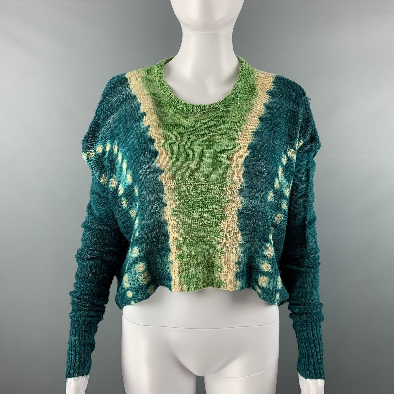 Altuzarra ALTUZARRA Size S Green Blue Silk Tie Dye Cropped Casual Top Size S / US 4 / IT 40 - 1 Thumbnail