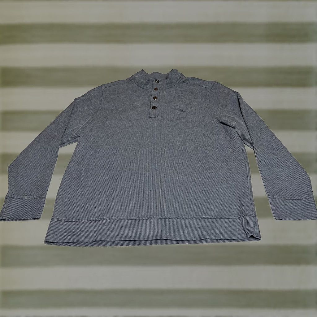 Tommy Bahama Tommy Bahama Sweater Mens XL Gray Mock Neck Pullover Knit - Button Snap Henley Casual Beach Classic Modern Embroidered Logo Size US XL / EU 56 / 4 - 1 Thumbnail