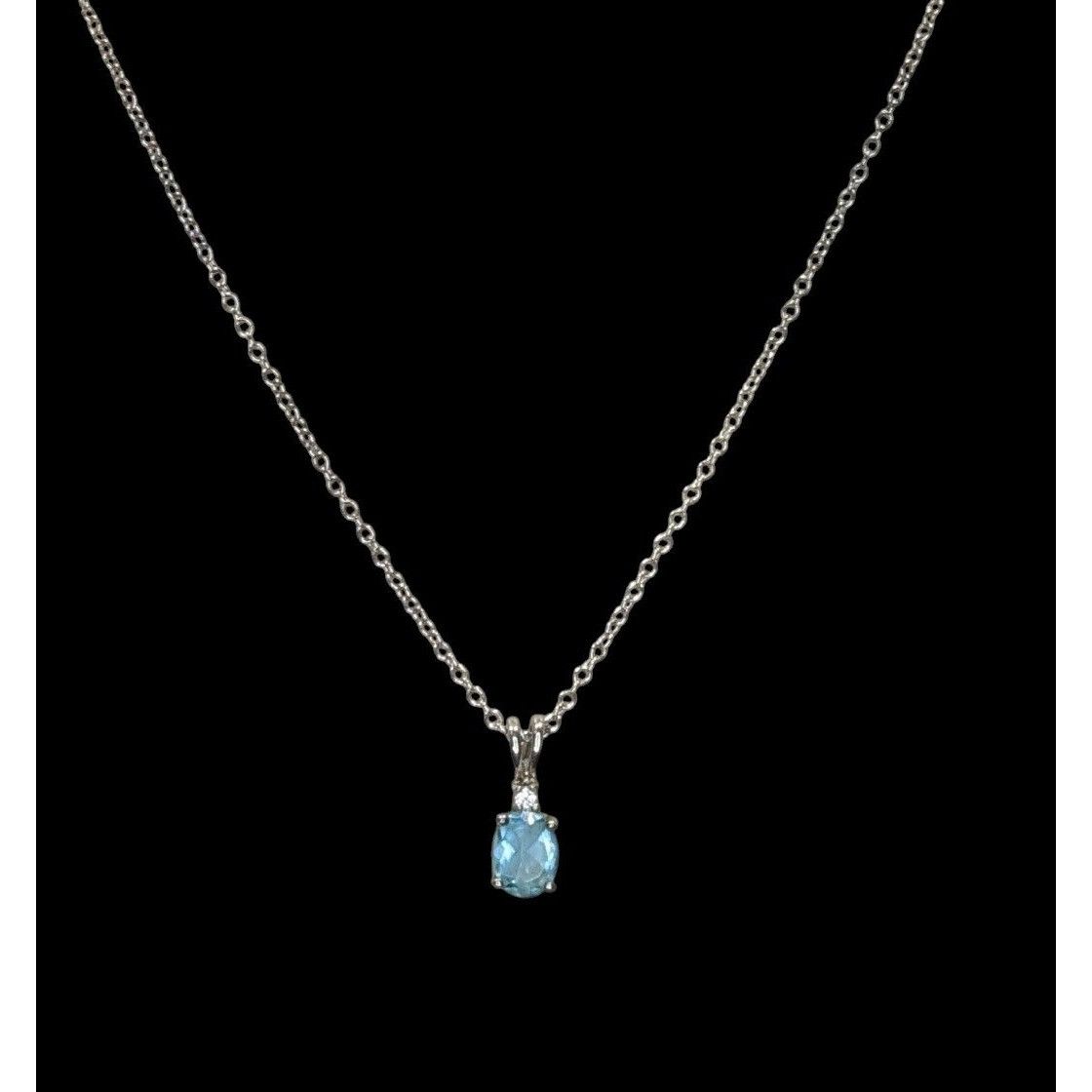 Other Elegant Silver Tone Necklace With Blue Topaz Oval Pendant An Size ONE SIZE - 1 Thumbnail