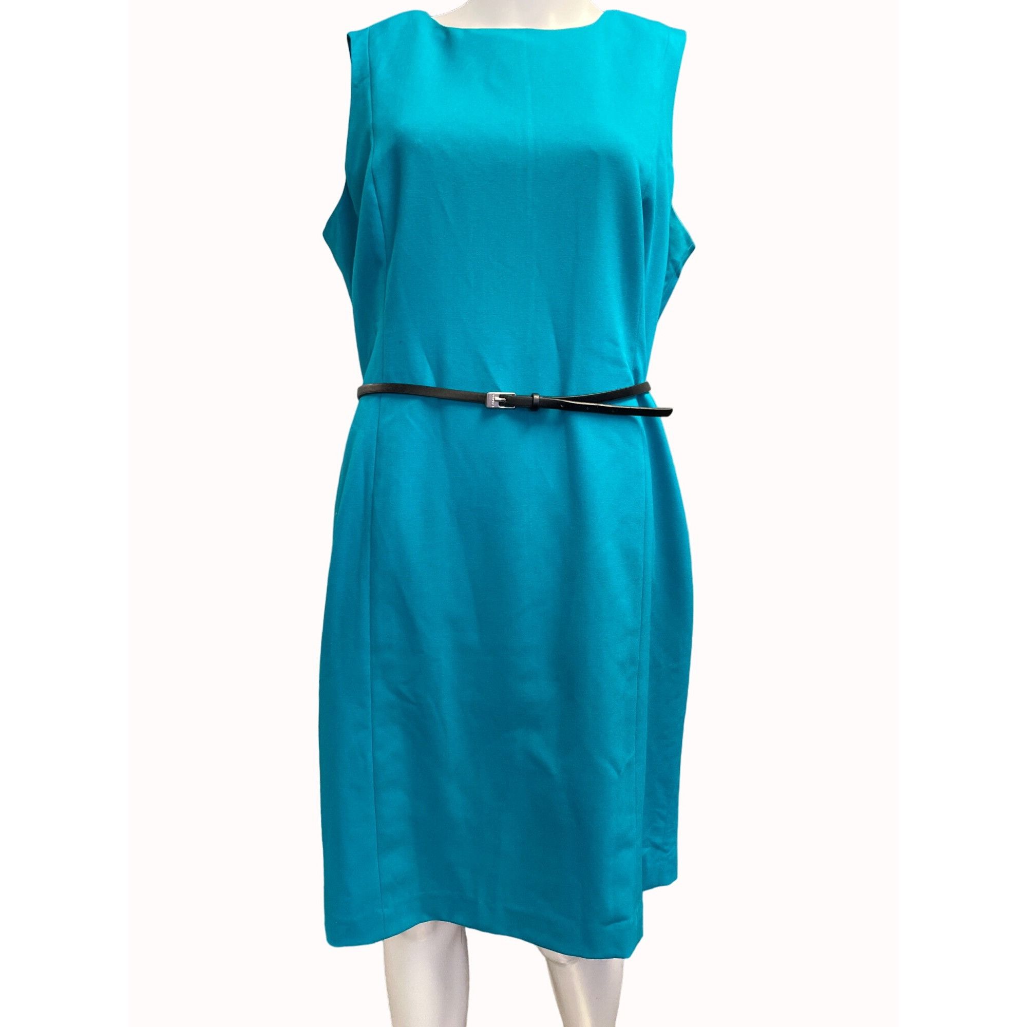 Calvin Klein Calvin Klein Womens Aqua Blue Sleeveless Sheath Belted Dress Size L / US 10 / IT 46 - 1 Thumbnail