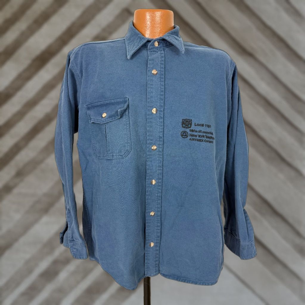 Vintage VINTAGE Deerskin Shirt Chamois Flannel Shirt Men L Blue Heavyweight Pockets 80s 90s Outdoor Casual Workwear Button-Up Wool? Size US L / EU 52-54 / 3 - 1 Thumbnail