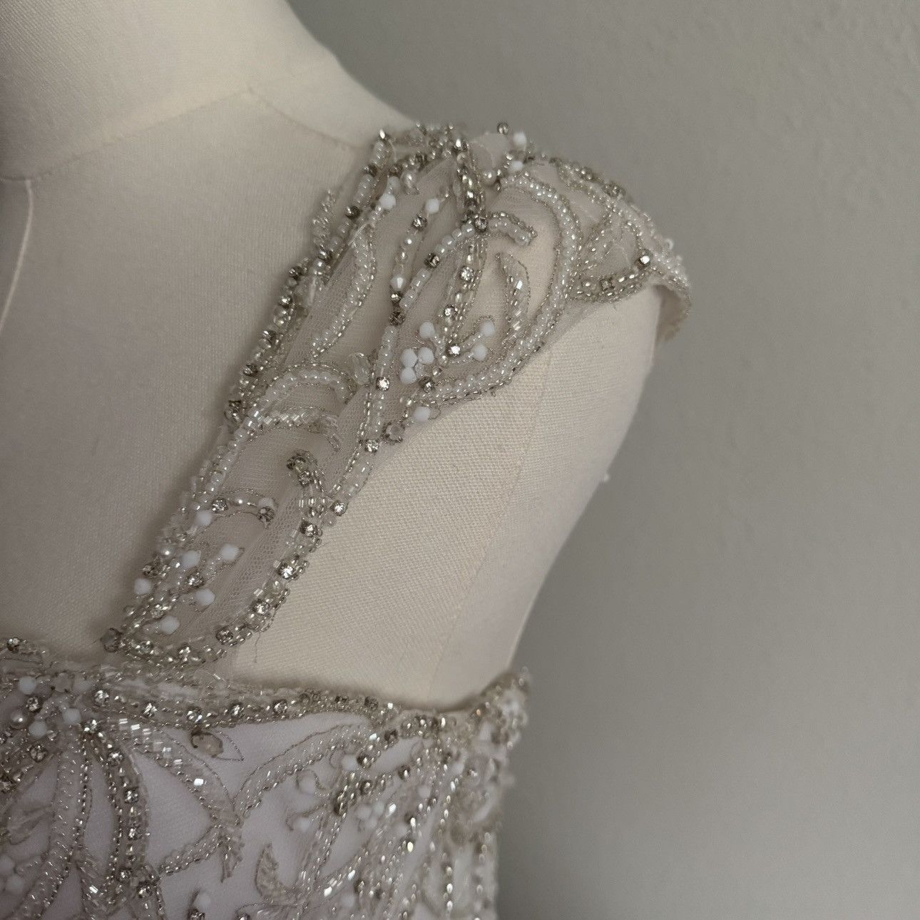 Other JUSTIN ALEXANDER White Silver Beaded Tulle Wedding Dress Size M / US 6-8 / IT 42-44 - 10 Thumbnail