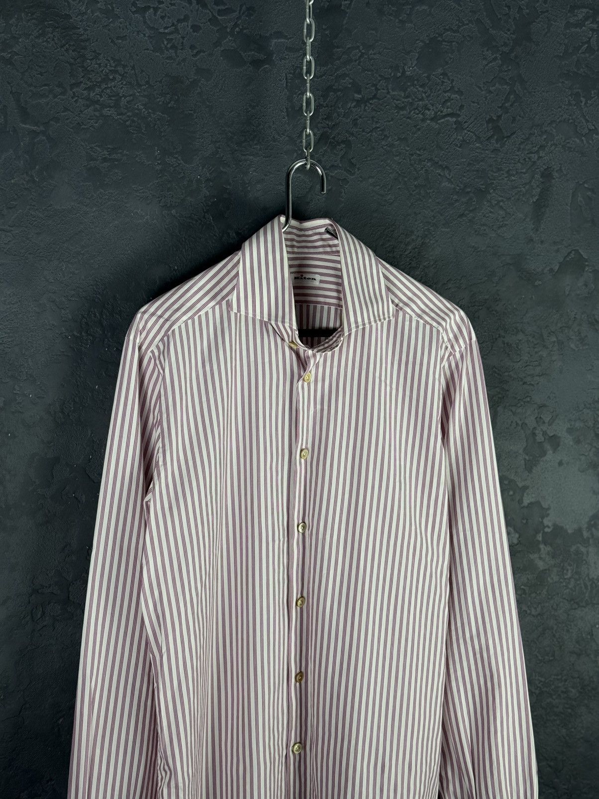 Kiton Kiton Men's Pink Stripe Cotton Long-Sleeve Button Shirt Size US L / EU 52-54 / 3 - 4 Thumbnail