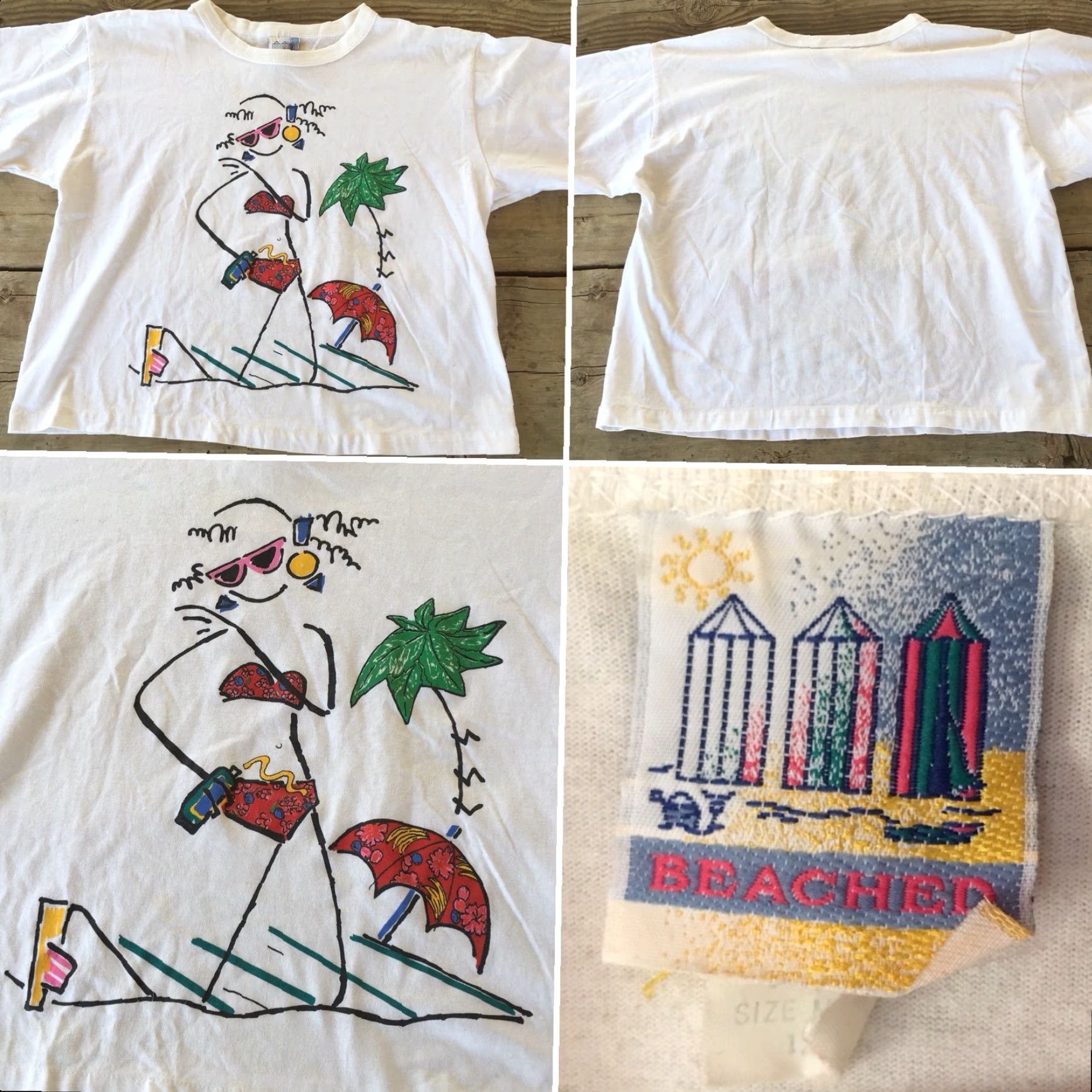Vintage VINTAGE Beached T-Shirt Beach Theme Graphic Womens M White 1980s Crop Top Short Sleeve Polycotton United States Size M / US 6-8 / IT 42-44 - 2 Thumbnail