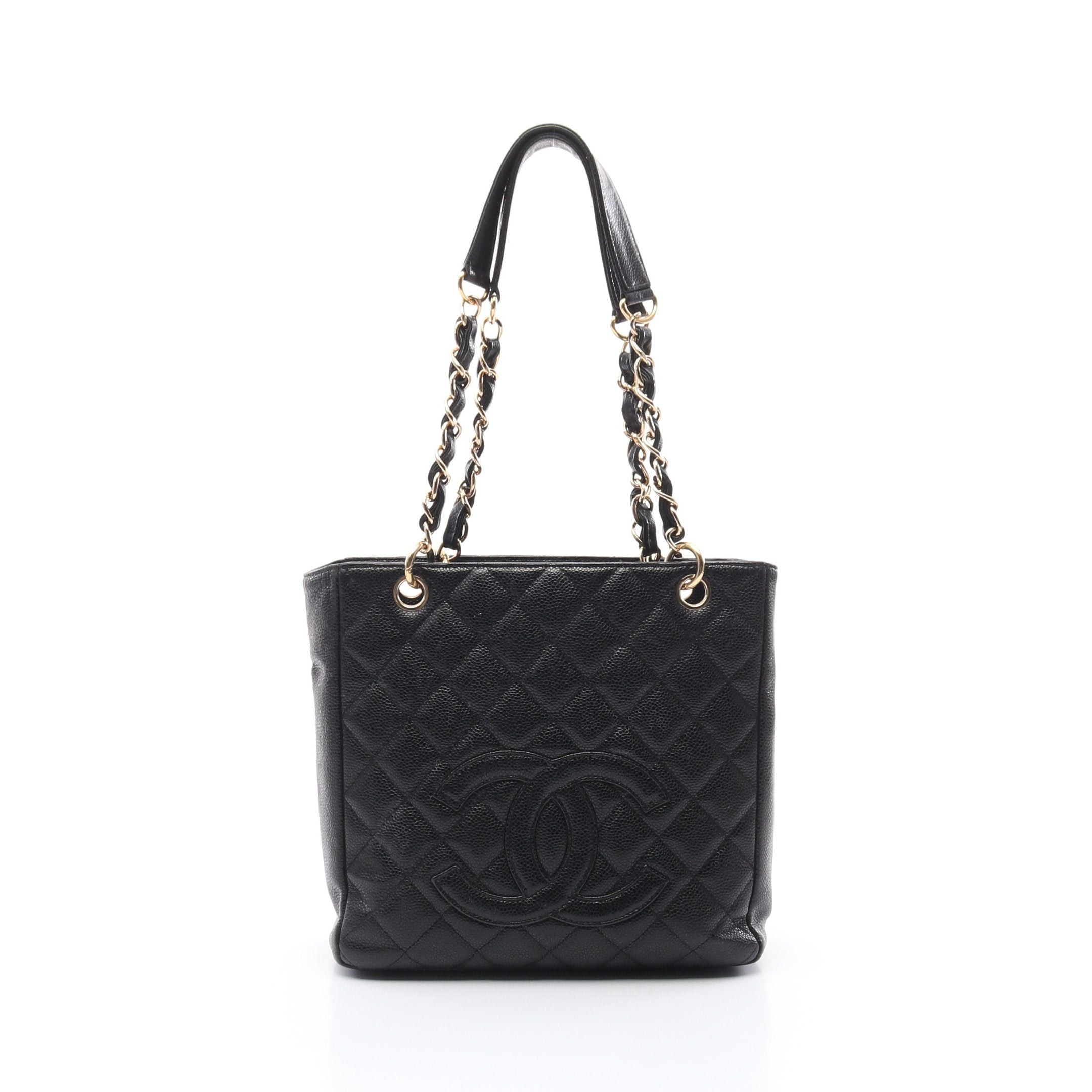 Chanel Matelasse Pst Chain Shoulder Bag Tote Caviar Skin Black Gold Hardware, Women's