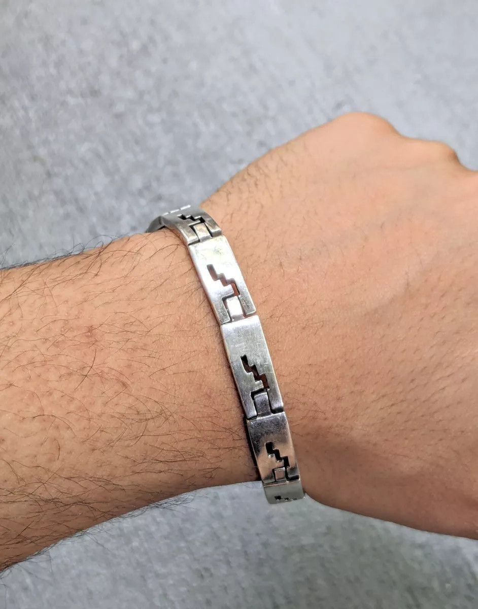 Jewelry Stainless Steel Bracelet Taxco Mexico Rectangle Panel Size ONE SIZE - 14 Thumbnail