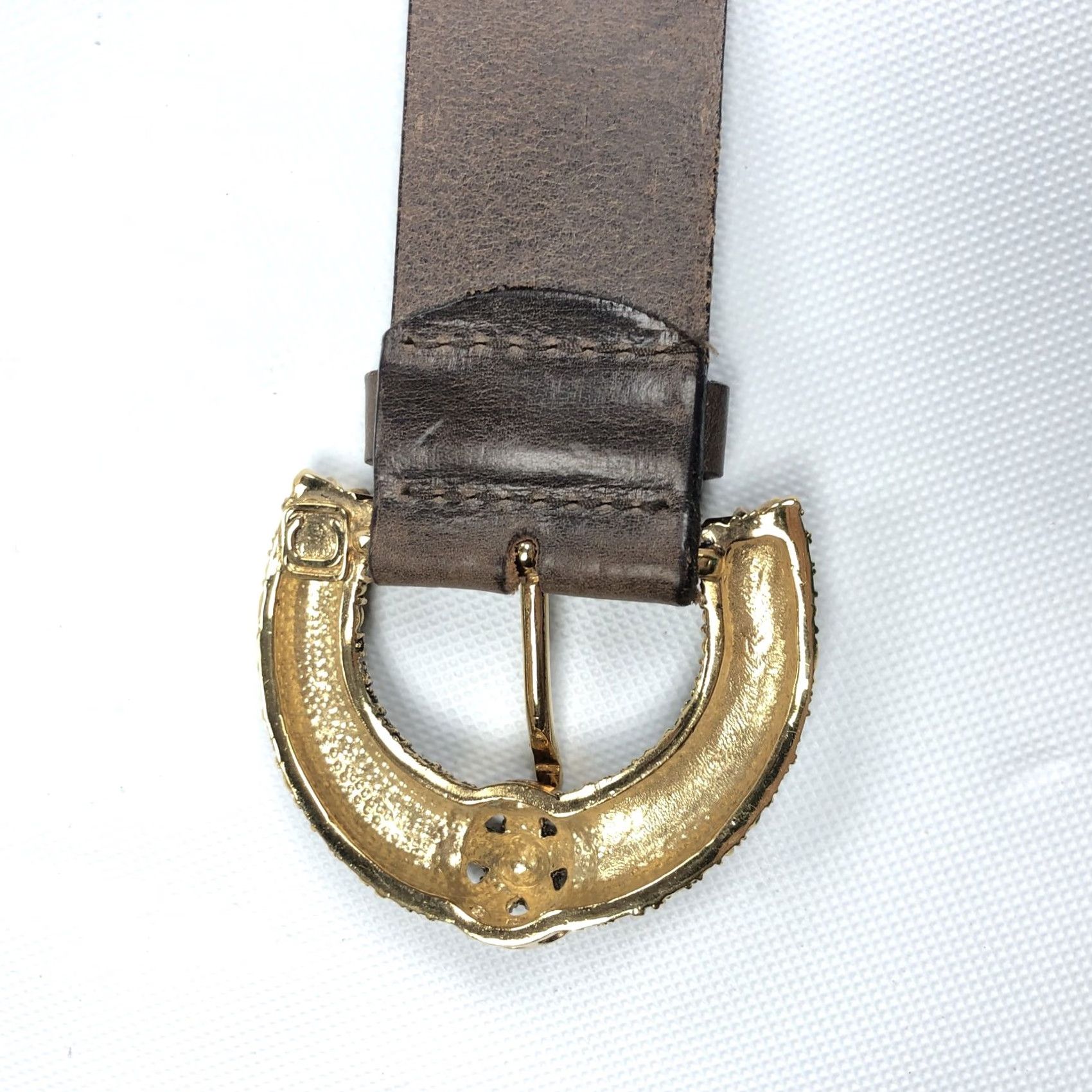 Orciani VINTAGE Orciani Women's Belt Brown Genuine Leather Ornate Bronze Tone Buckle 90 cm Leather Belt Womens 90 Boho Classic Designer Adjustable Buckle Size ONE SIZE - 5 Thumbnail