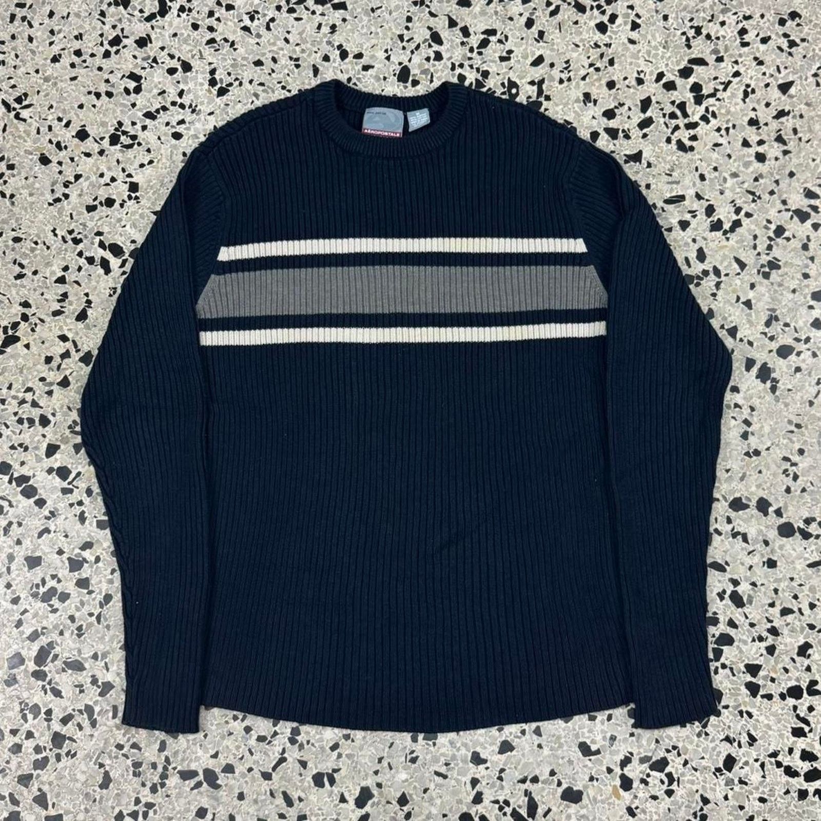 Aeropostale × Vintage VINTAGE Y2K AEROPOSTALE STRIPED NAVY BLUE RIBBED SWEATER: Size US M / EU 48-50 / 2 - 1 Thumbnail