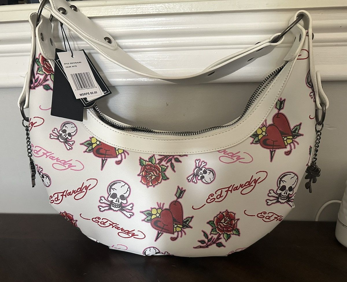 Ed Hardy Ed Hardy White Rose Heart Hobo Shoulder Bag Size ONE SIZE - 1 Thumbnail