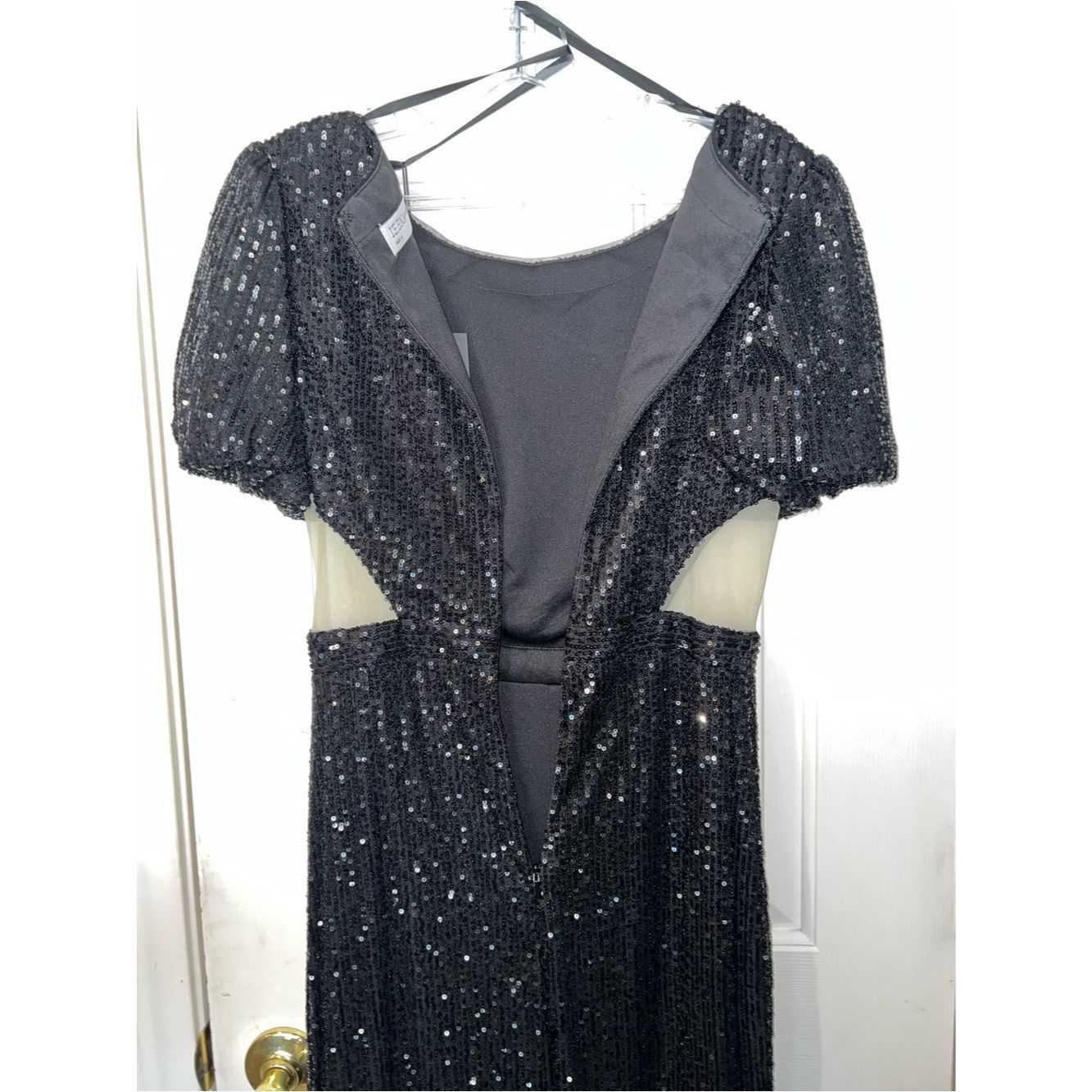 Mac Duggal Ieena for Mac Duggal 11273 Black Sequin Wide Leg Jumpsuit G Size 28" / US 6 / IT 42 - 4 Thumbnail