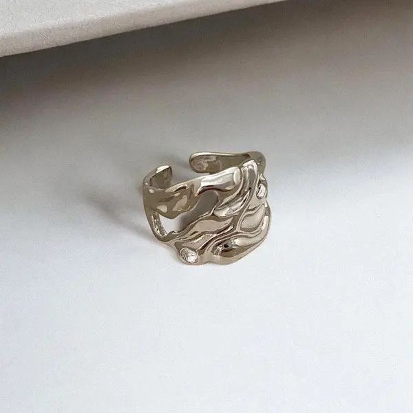 Jewelry Chunky Melted Silver Plated Ring, Irregular Tarnish Ring Size ONE SIZE - 4 Thumbnail