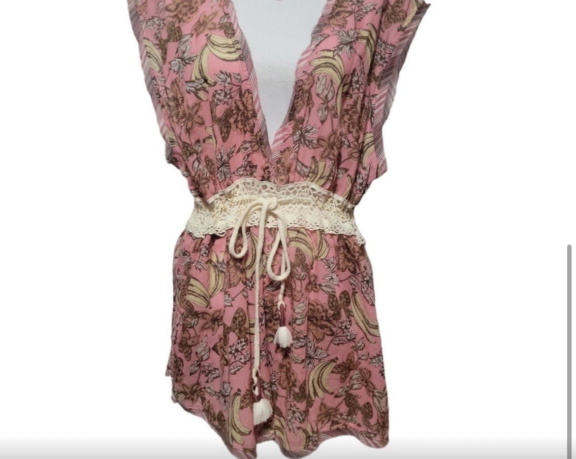 Free People Free People Bohemian Romper - Floral Print with Crochet Belt Size 36" / US 14 / IT 50 - 8 Thumbnail