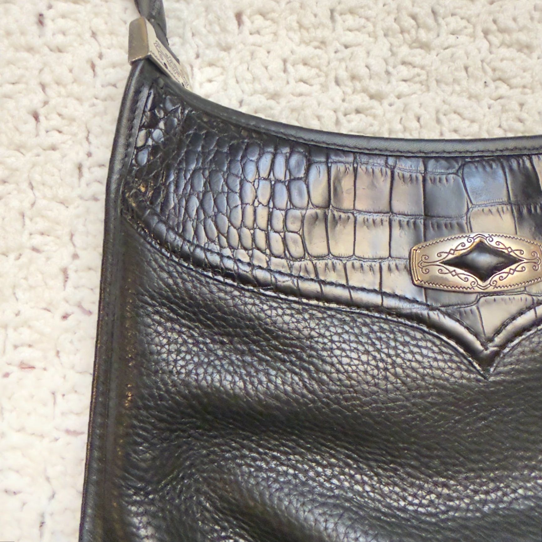 Brighton Brighton Donna Shoulder Bag Purse Womens Vintage Black Croc Embossed Pattern Bag Chalk? Size ONE SIZE - 3 Thumbnail