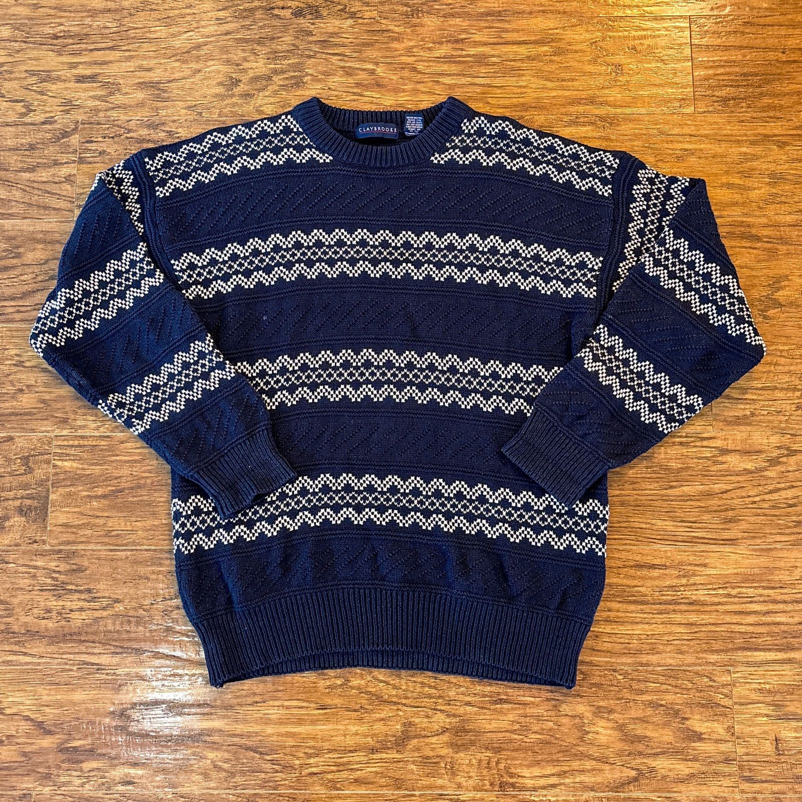 Other Vtg Claybrooke Blue White Chevron Stripe Winter 90s Sweater Size US XL / EU 56 / 4 - 1 Thumbnail