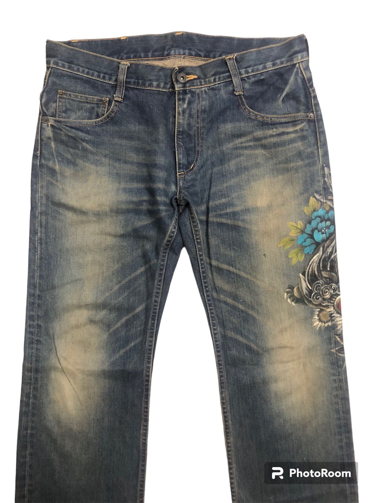 Dragonfly × Japanese Brand RARE!! JAPANESE NAMINORITATSUJIN PRINTED DRAGON JEANS Size US 34 / EU 50 - 10 Thumbnail