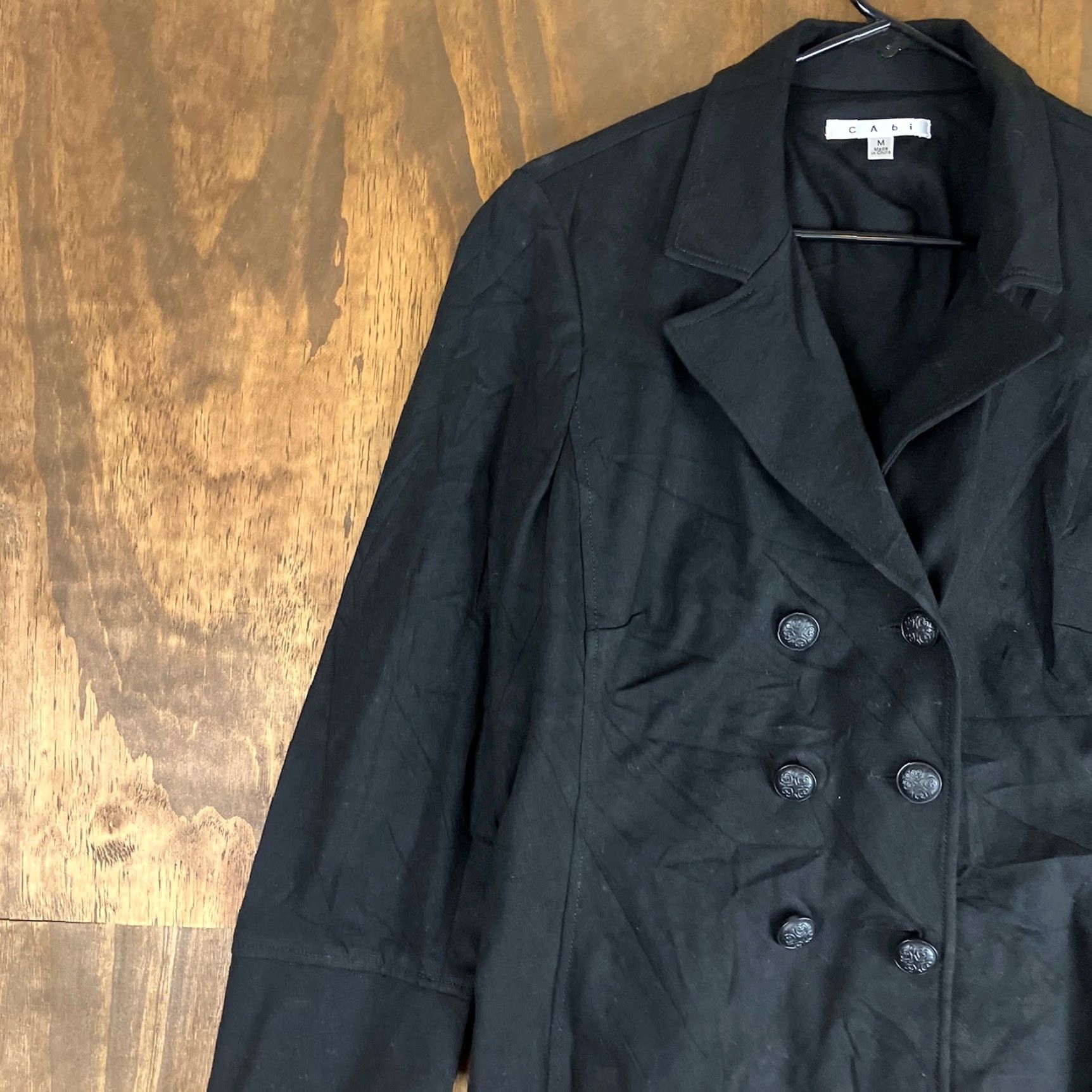Vintage CAbi Blazer Black Cropped Double Breasted Rayon Stretch Medium Jacket/Coat Size M / US 6-8 / IT 42-44 - 4 Thumbnail