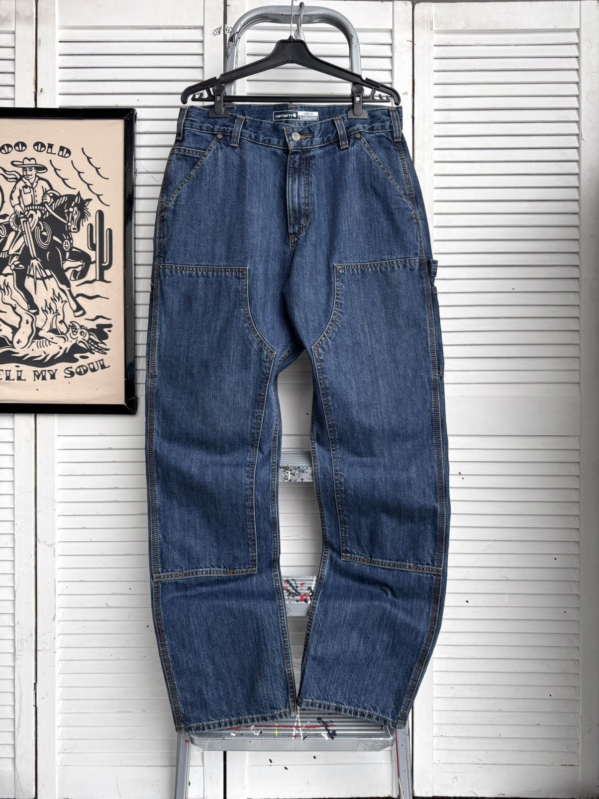 Carhartt Carhartt B04 Double Knee Loose Fit Denim Work Pants Blue Size US 33 - 2 Thumbnail