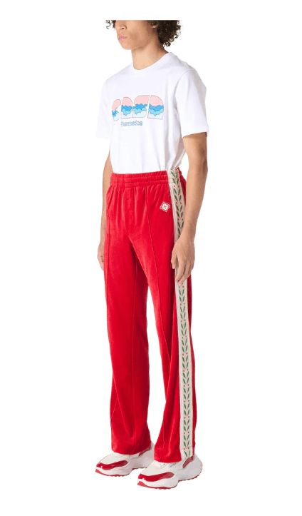 image of Ss23 Casablanca Velour Laurel Track Pants XL in Red, Men's (Size 36)